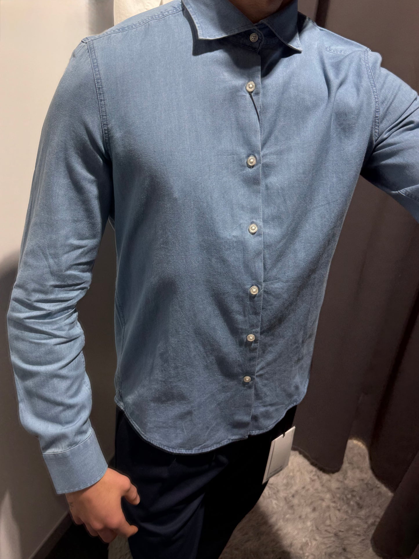 MARKUP Camicia collo italia in chambray di colore denim chiero