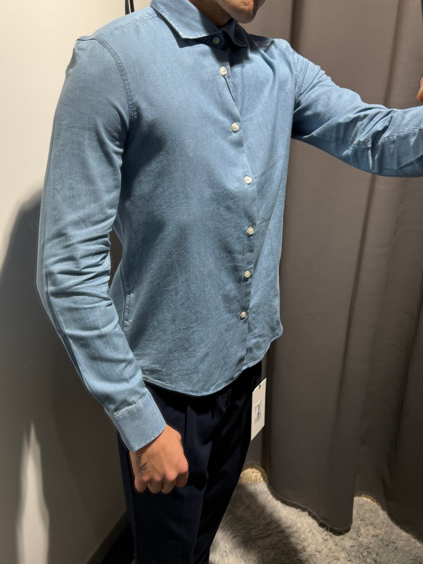 MARKUP Camicia collo italia in chambray di colore denim chiero