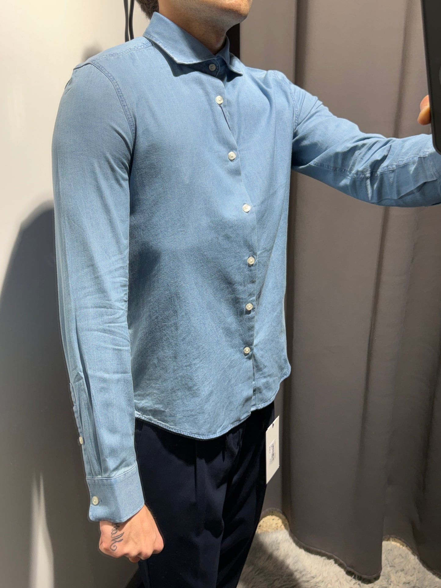 MARKUP Camicia collo italia in chambray di colore denim chiero