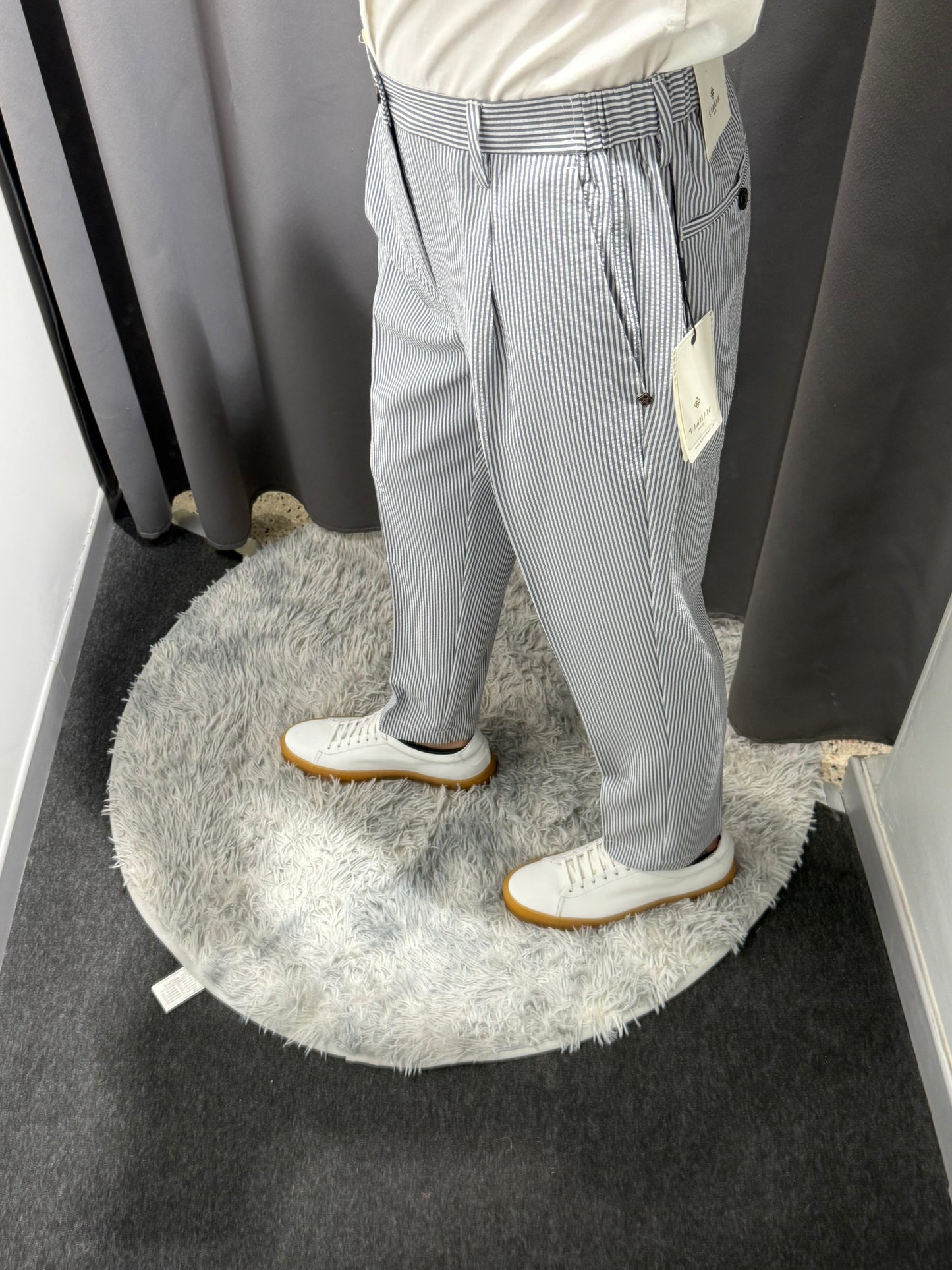 MARKUP Pantalacci in seersucker beige/bianco o blu/bianco