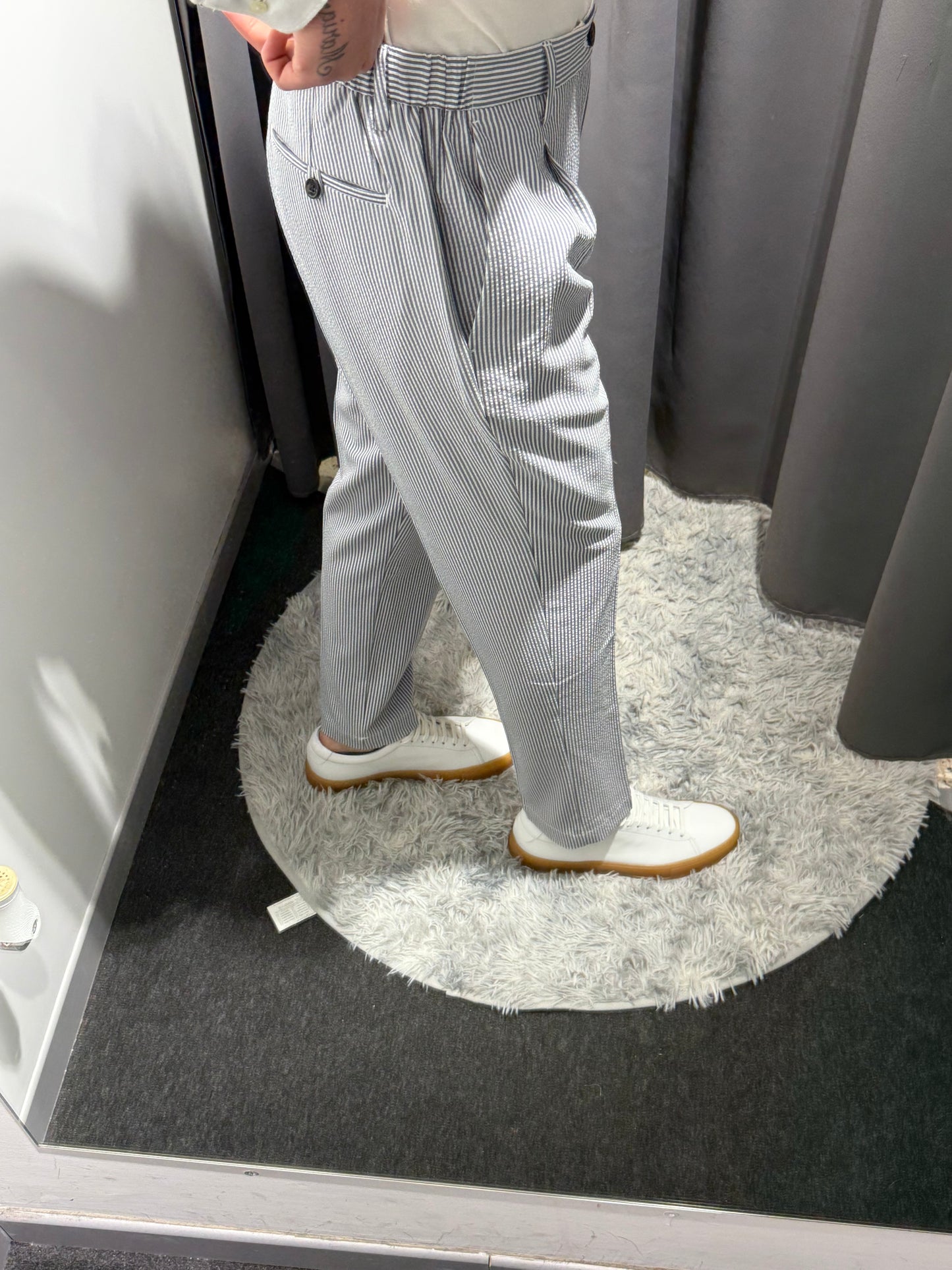 MARKUP Pantalacci in seersucker beige/bianco o blu/bianco