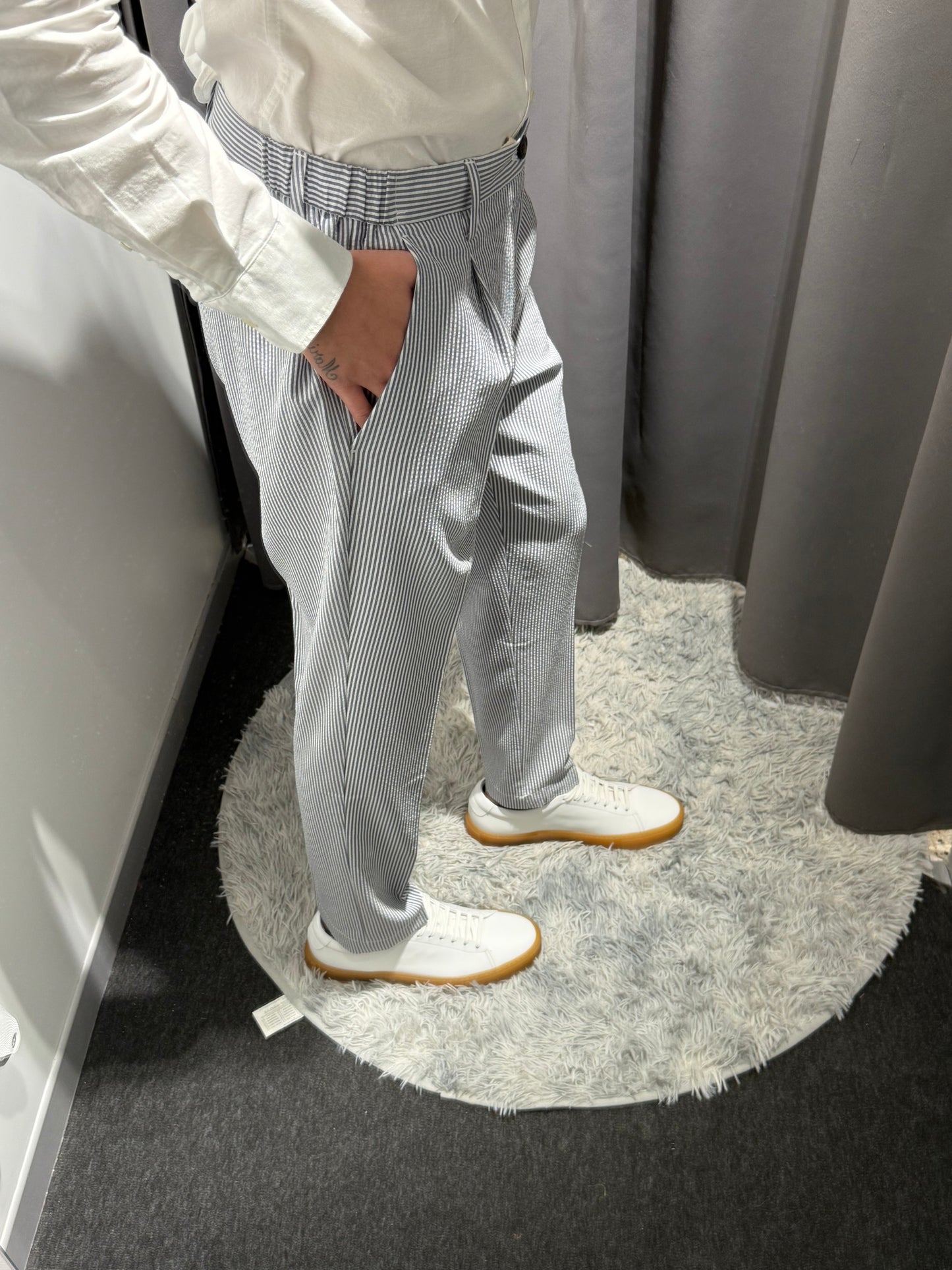MARKUP Pantalacci in seersucker beige/bianco o blu/bianco