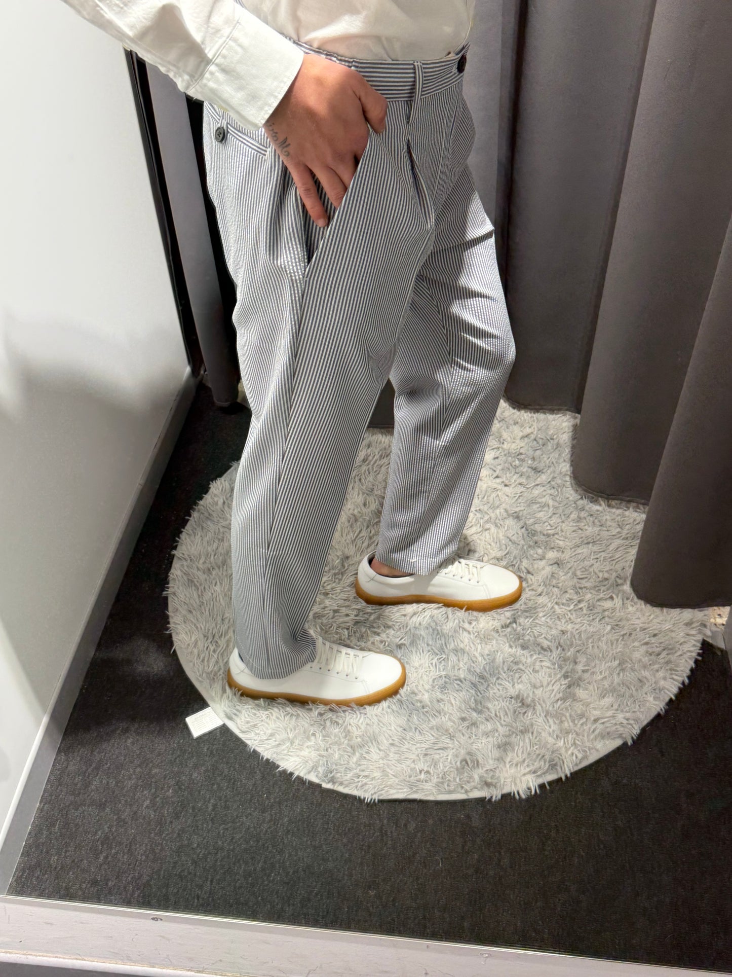 MARKUP Pantalacci in seersucker beige/bianco o blu/bianco