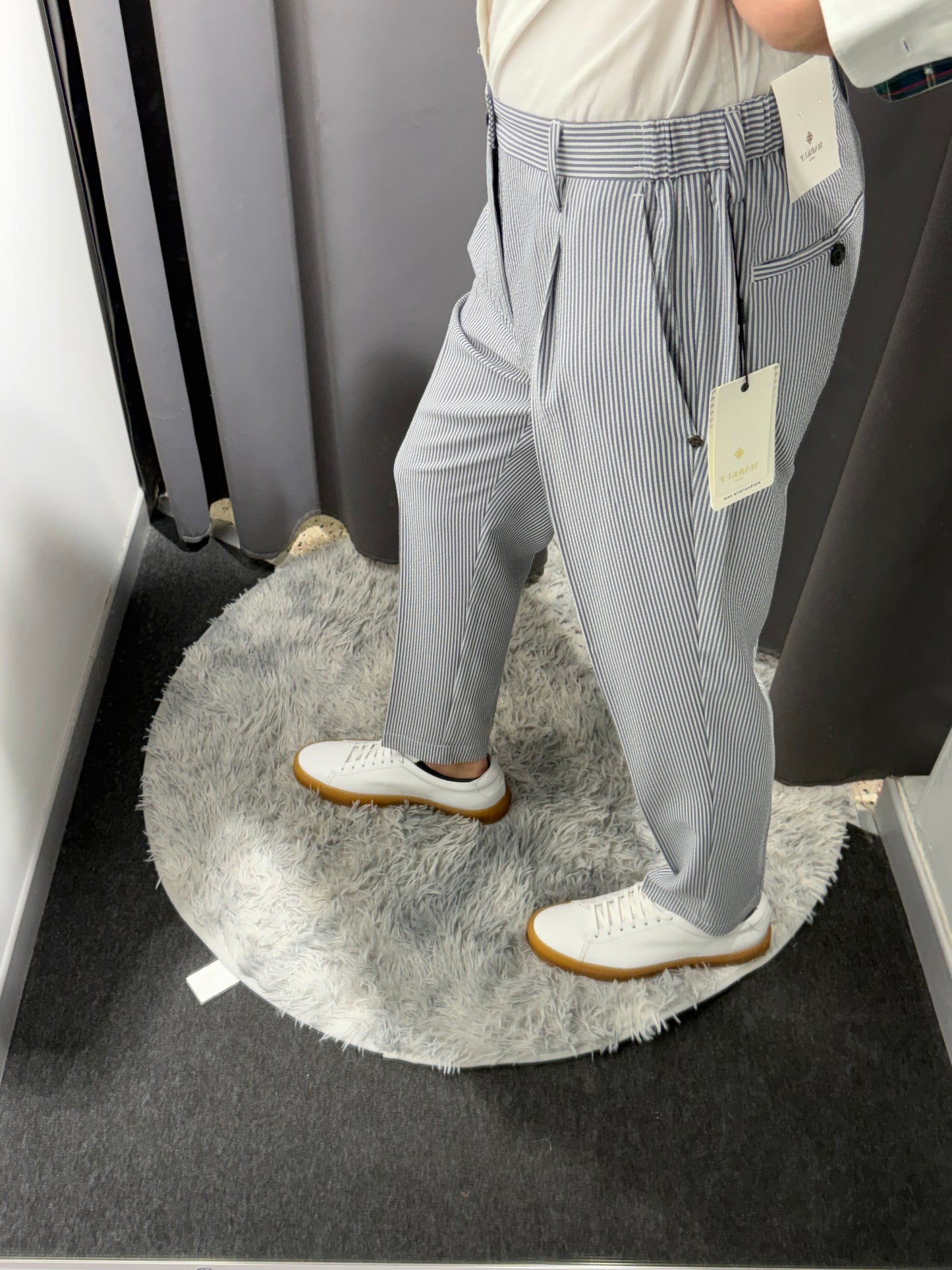 MARKUP Pantalacci in seersucker beige/bianco o blu/bianco