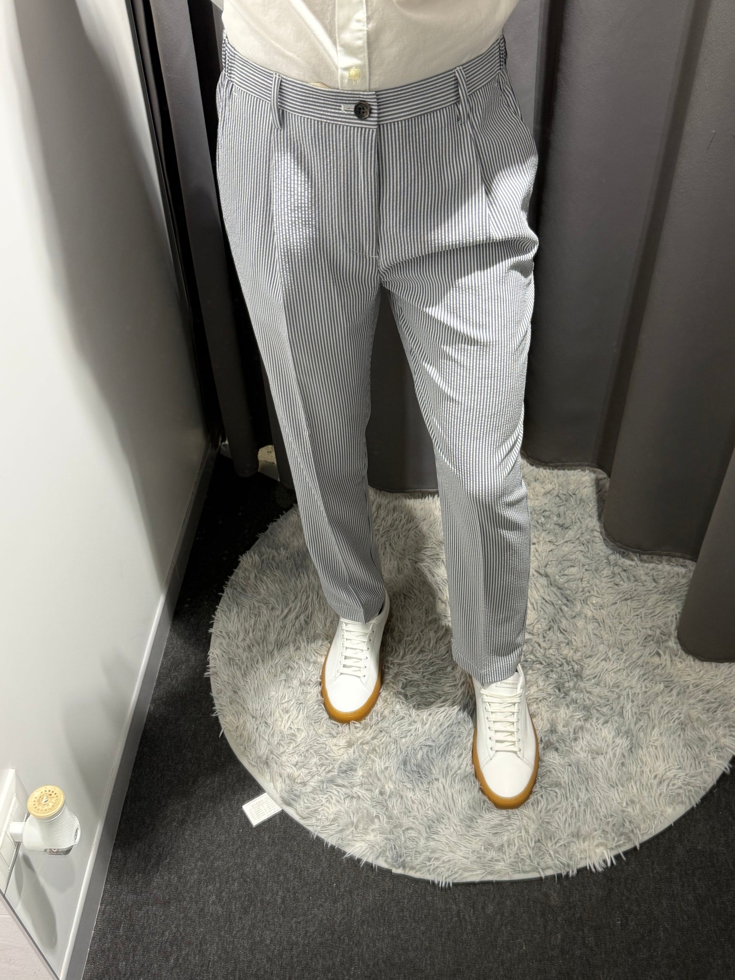 MARKUP Pantalacci in seersucker beige/bianco o blu/bianco