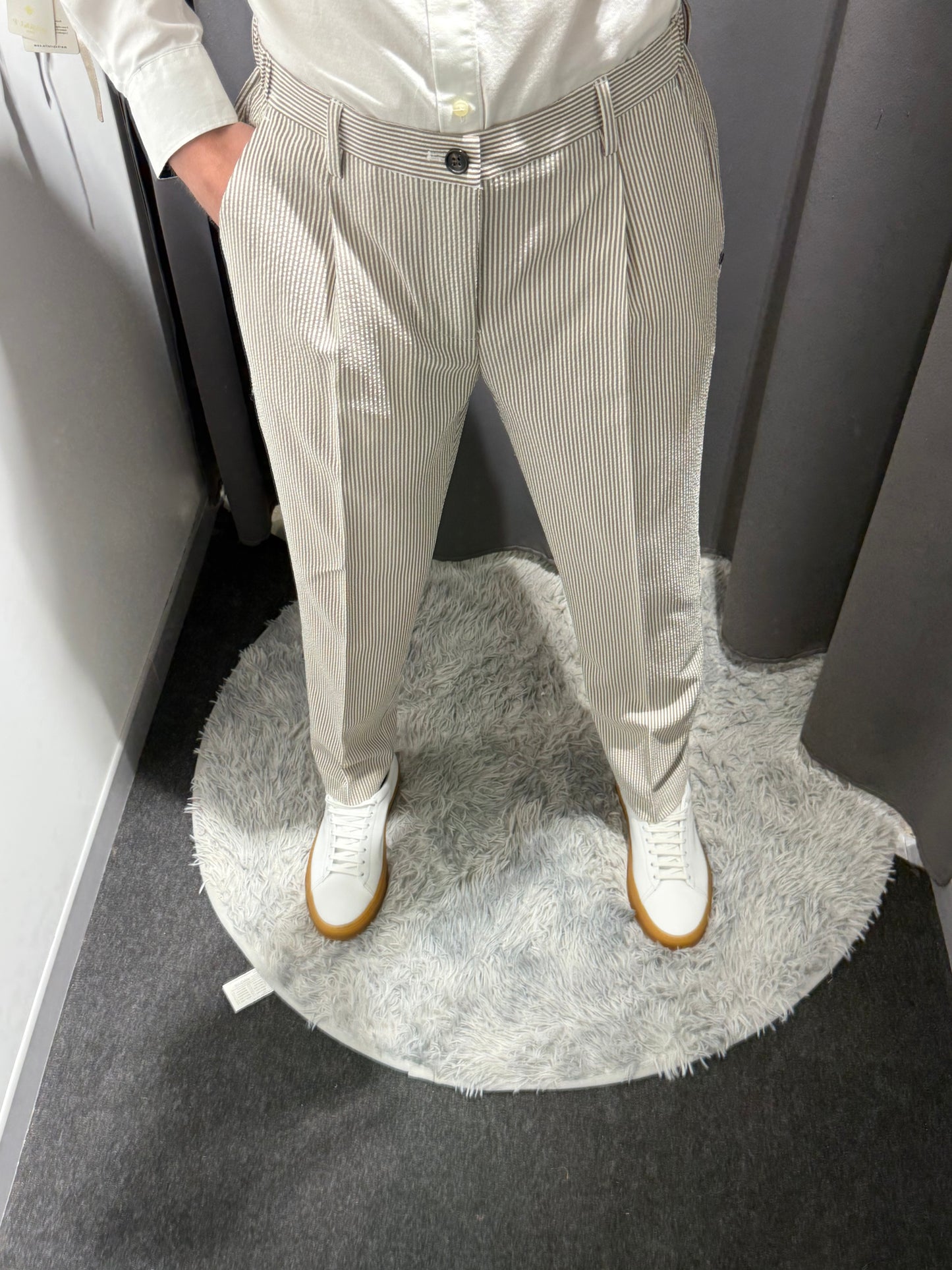 MARKUP Pantalacci in seersucker beige/bianco o blu/bianco