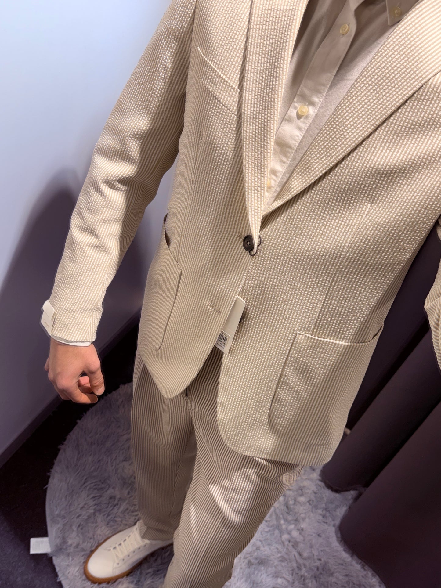 MARKUP Giacca in tessuto seersucker millerighe beige e bianco