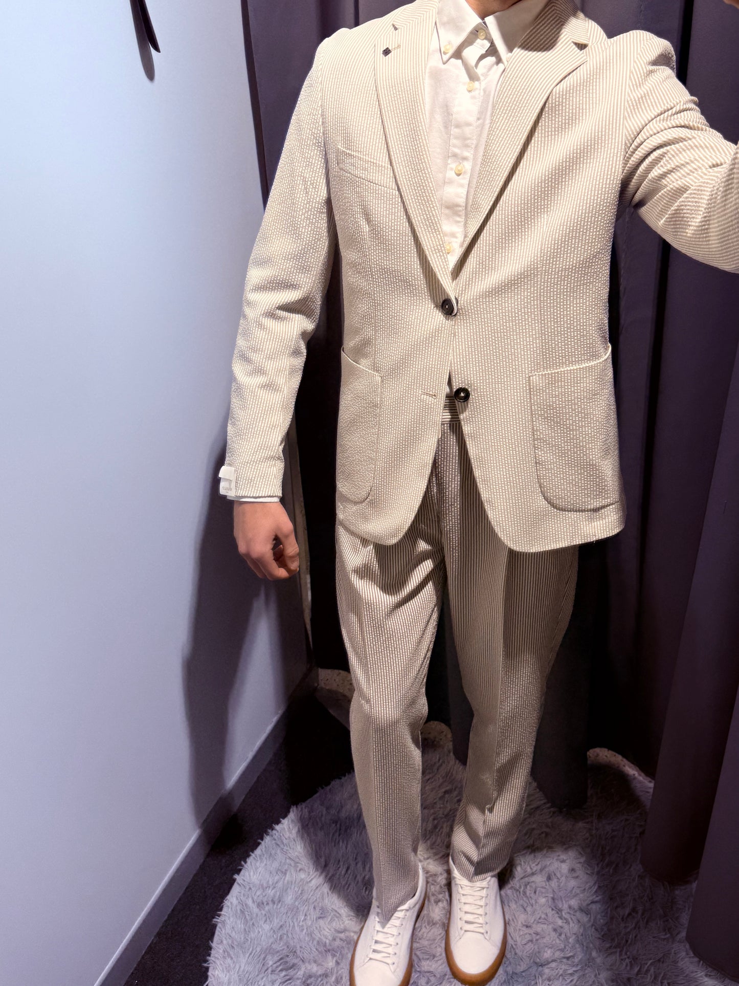 MARKUP Giacca in tessuto seersucker millerighe beige e bianco