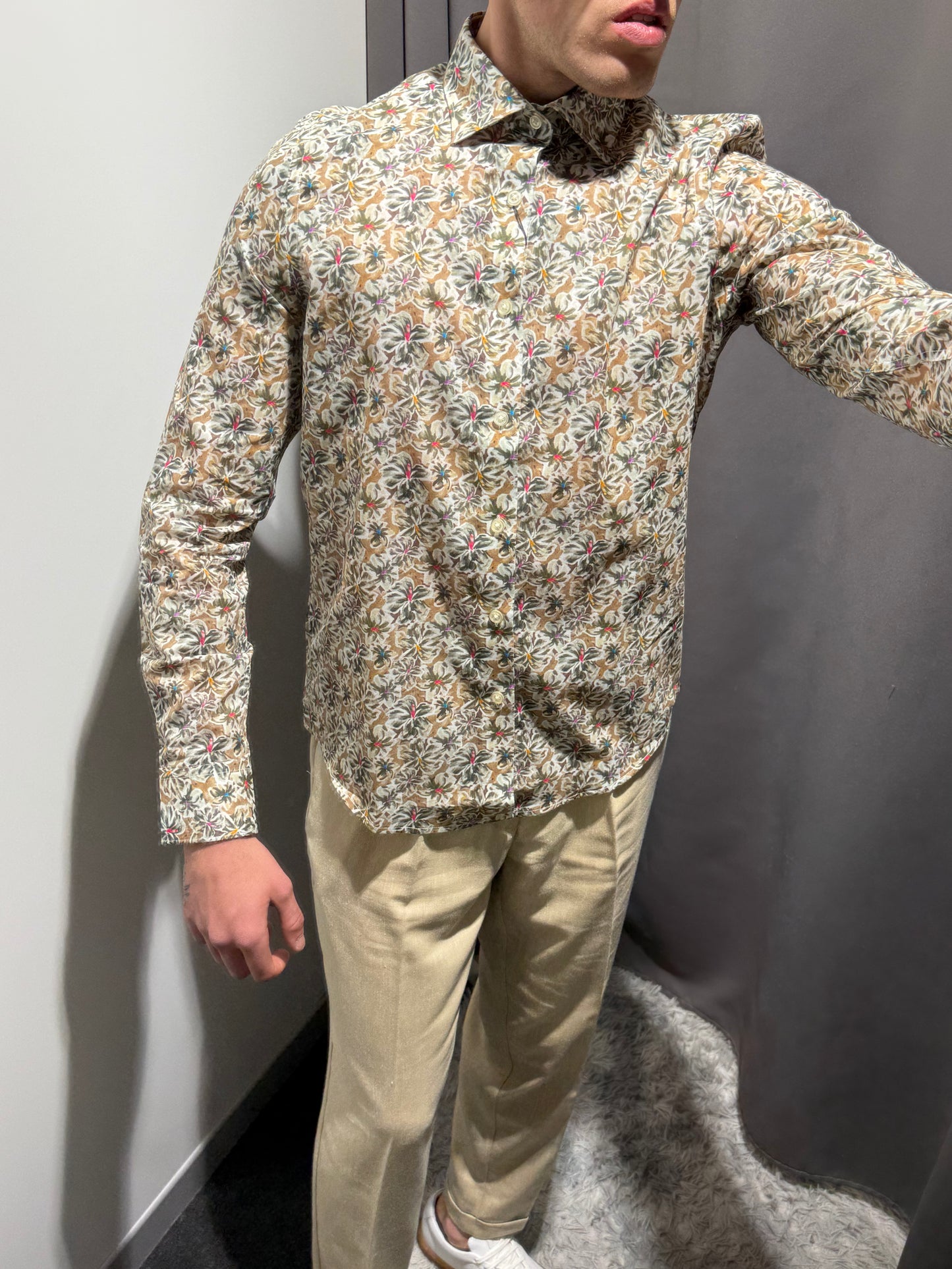 MARKUP Camicia collo italia fantasia floreale in mussola di cotone