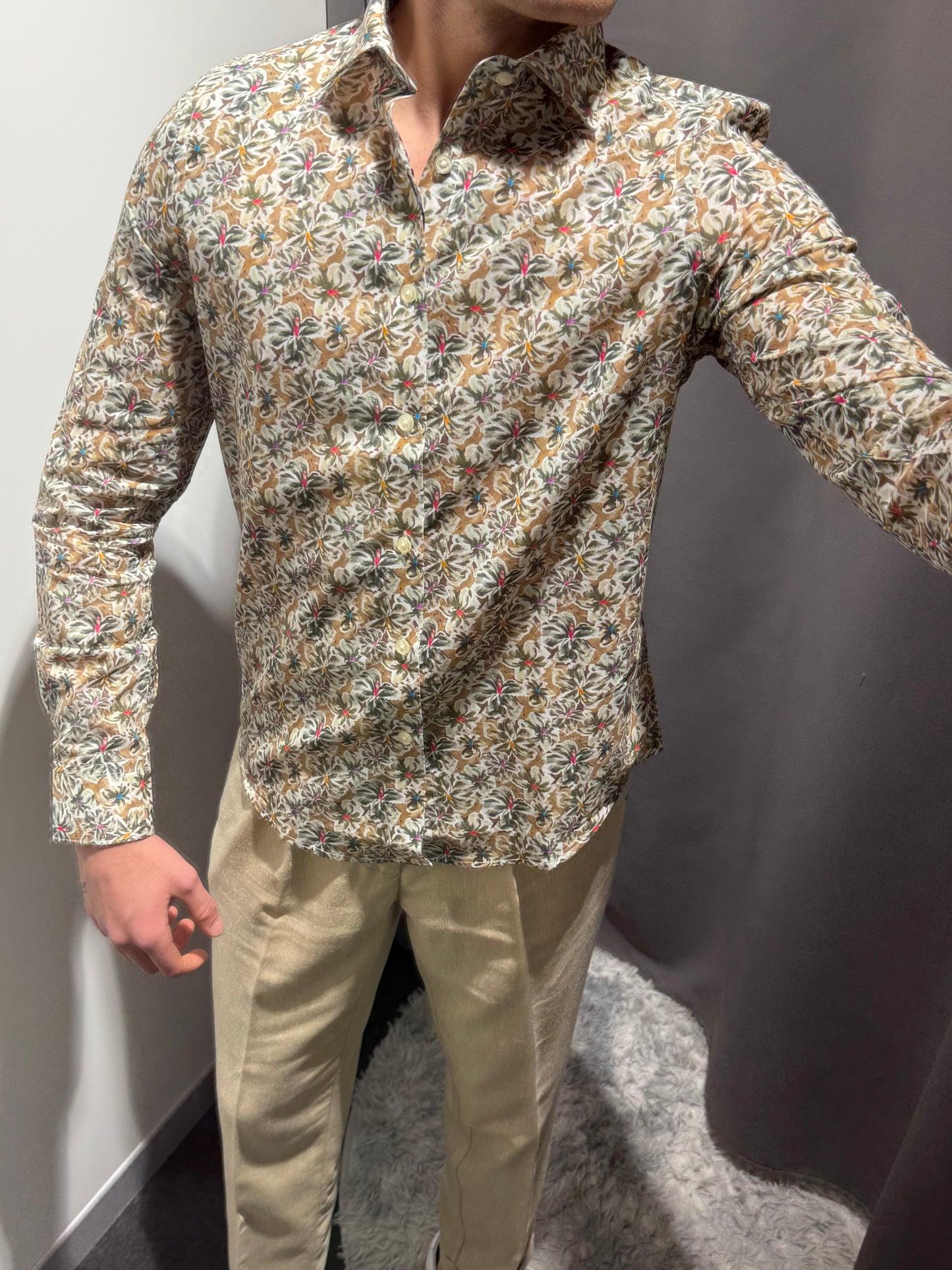 MARKUP Camicia collo italia fantasia floreale in mussola di cotone