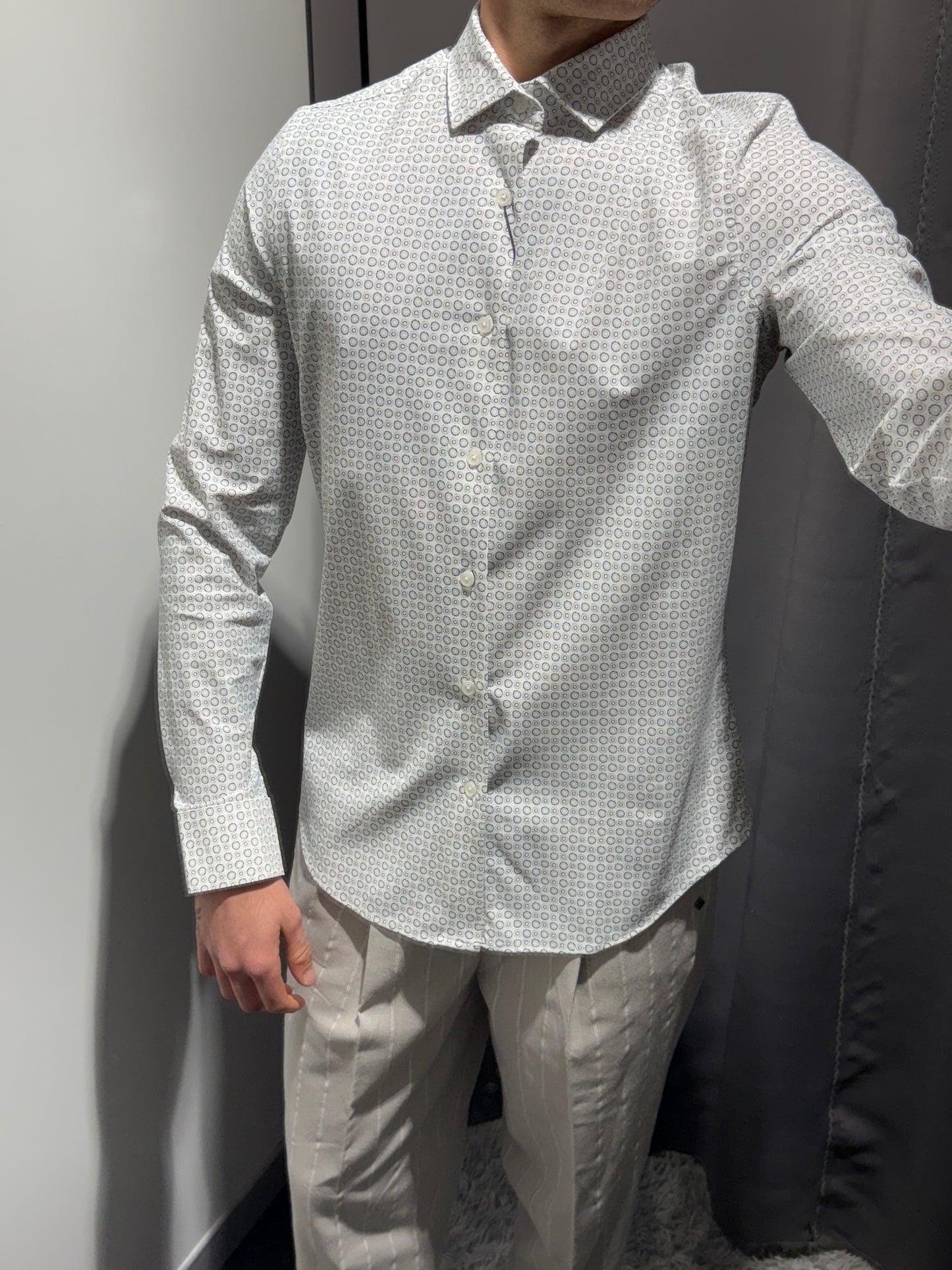 MARKUP Camicia collo italia fantasia geometrica in popeline stretch