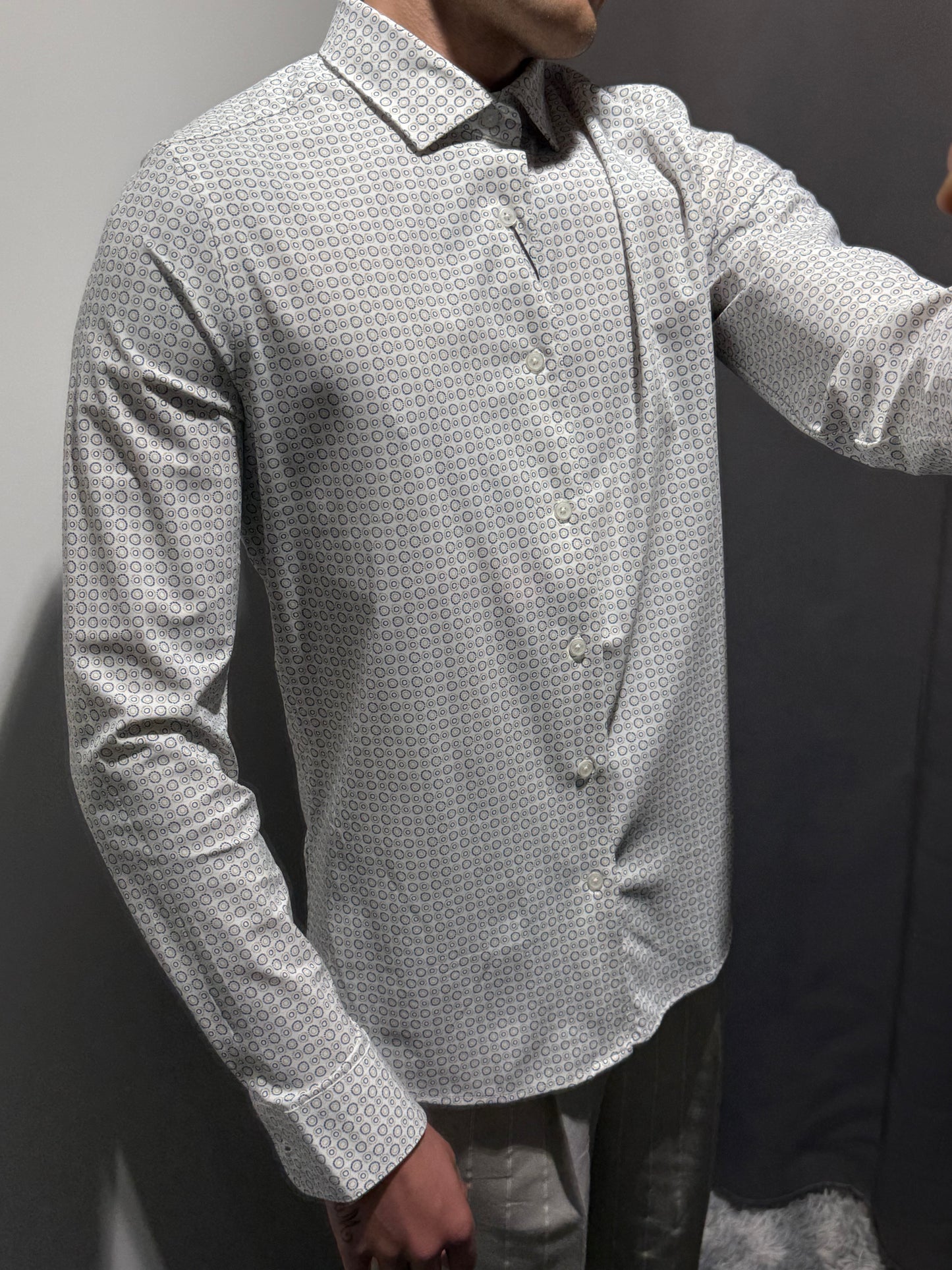 MARKUP Camicia collo italia fantasia geometrica in popeline stretch