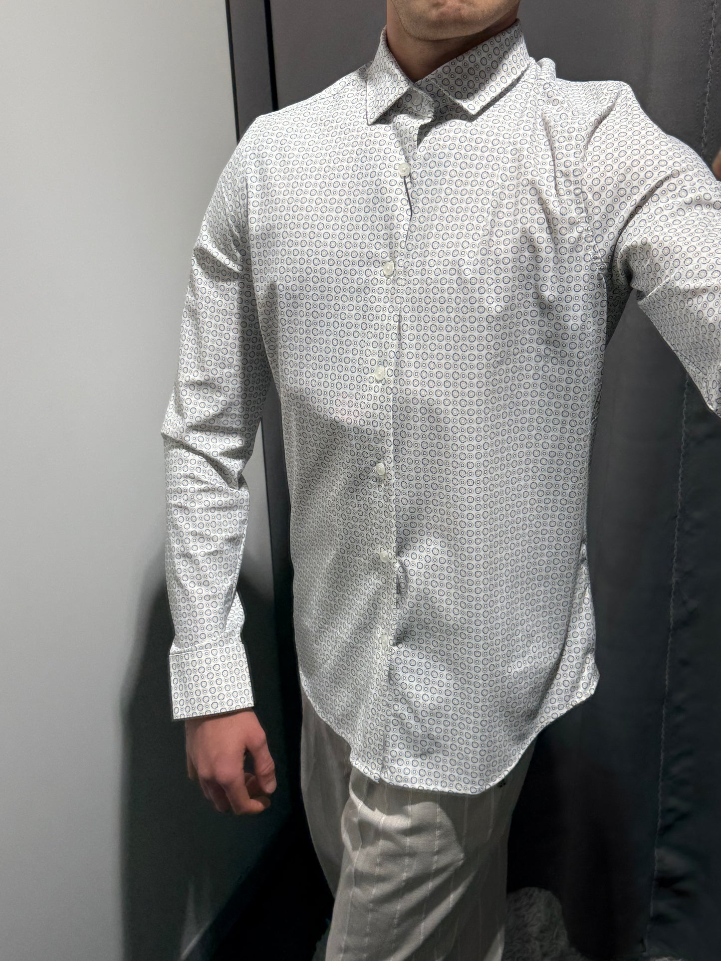 MARKUP Camicia collo italia fantasia geometrica in popeline stretch