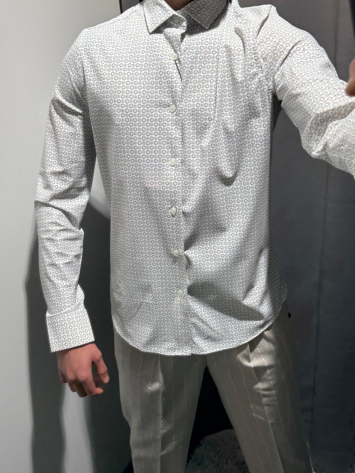 MARKUP Camicia collo italia fantasia geometrica in popeline stretch