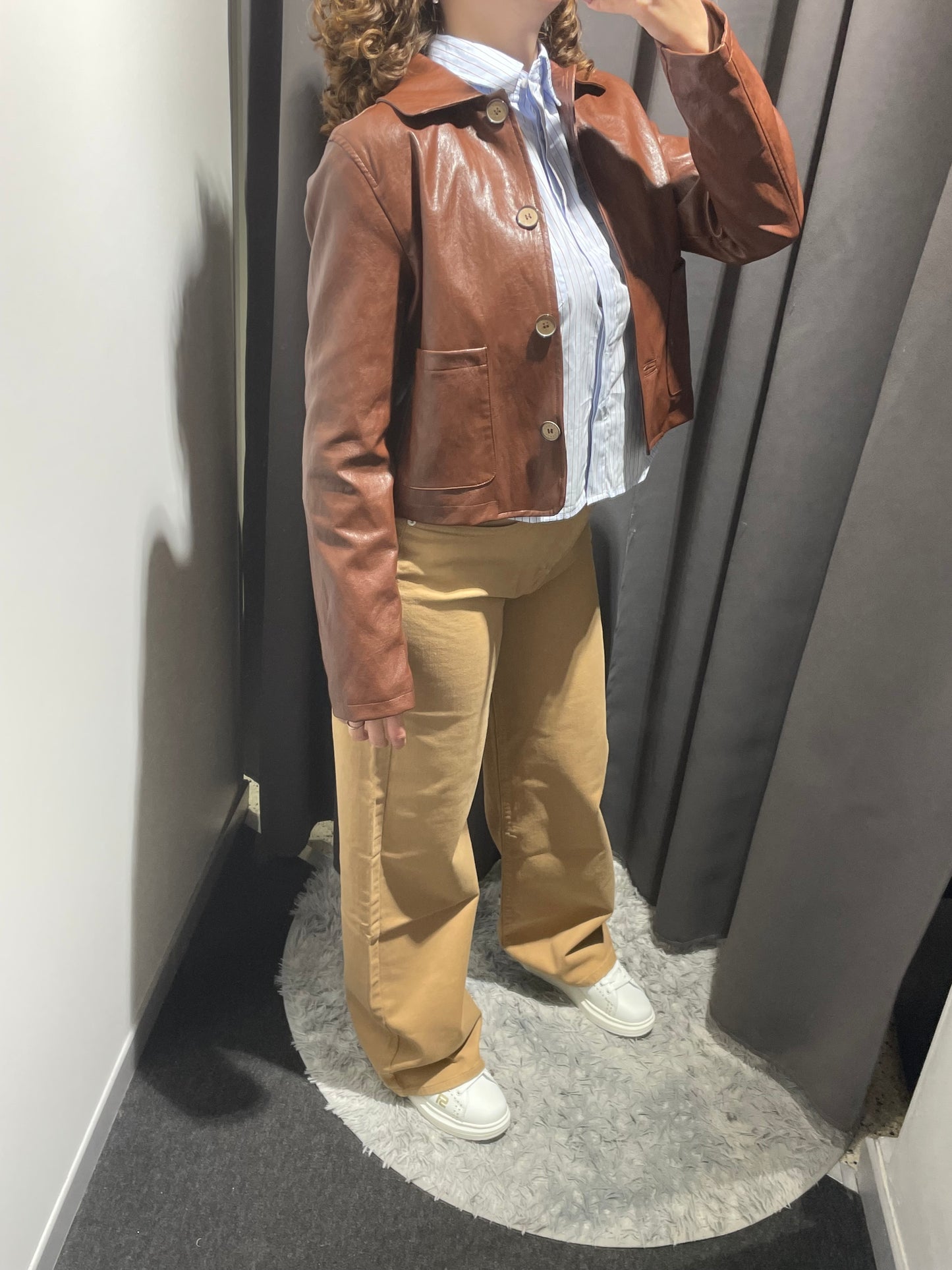 MARKUP Giacca in ecopelle con bottoni e taschine frontali cacao