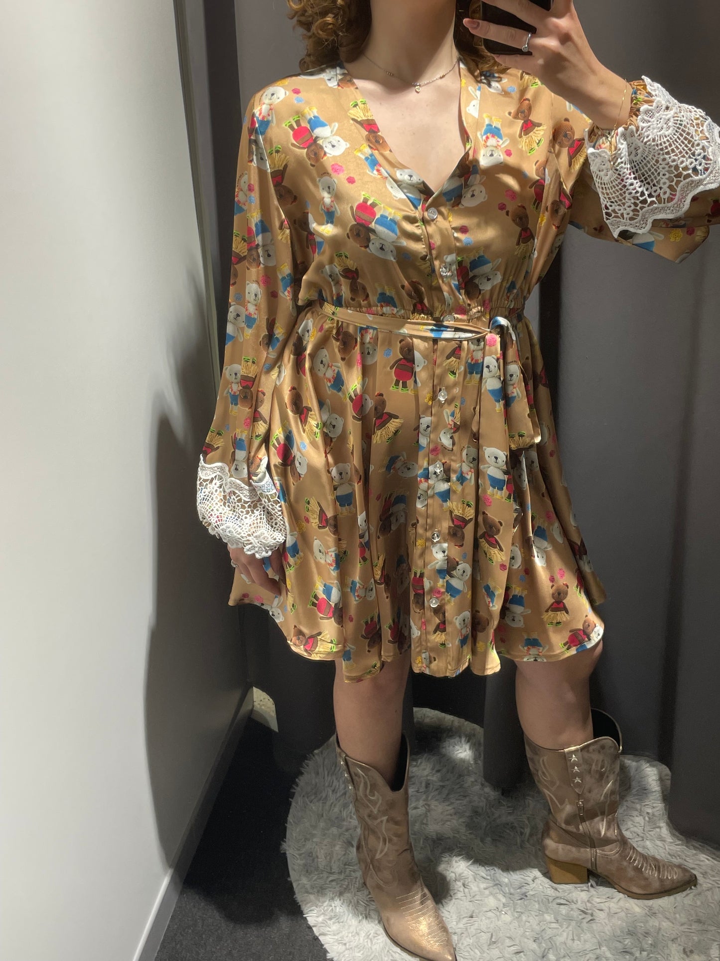 IL THE DELLE 5 Abito chemisier con stampa orsetti e inserti in macramè