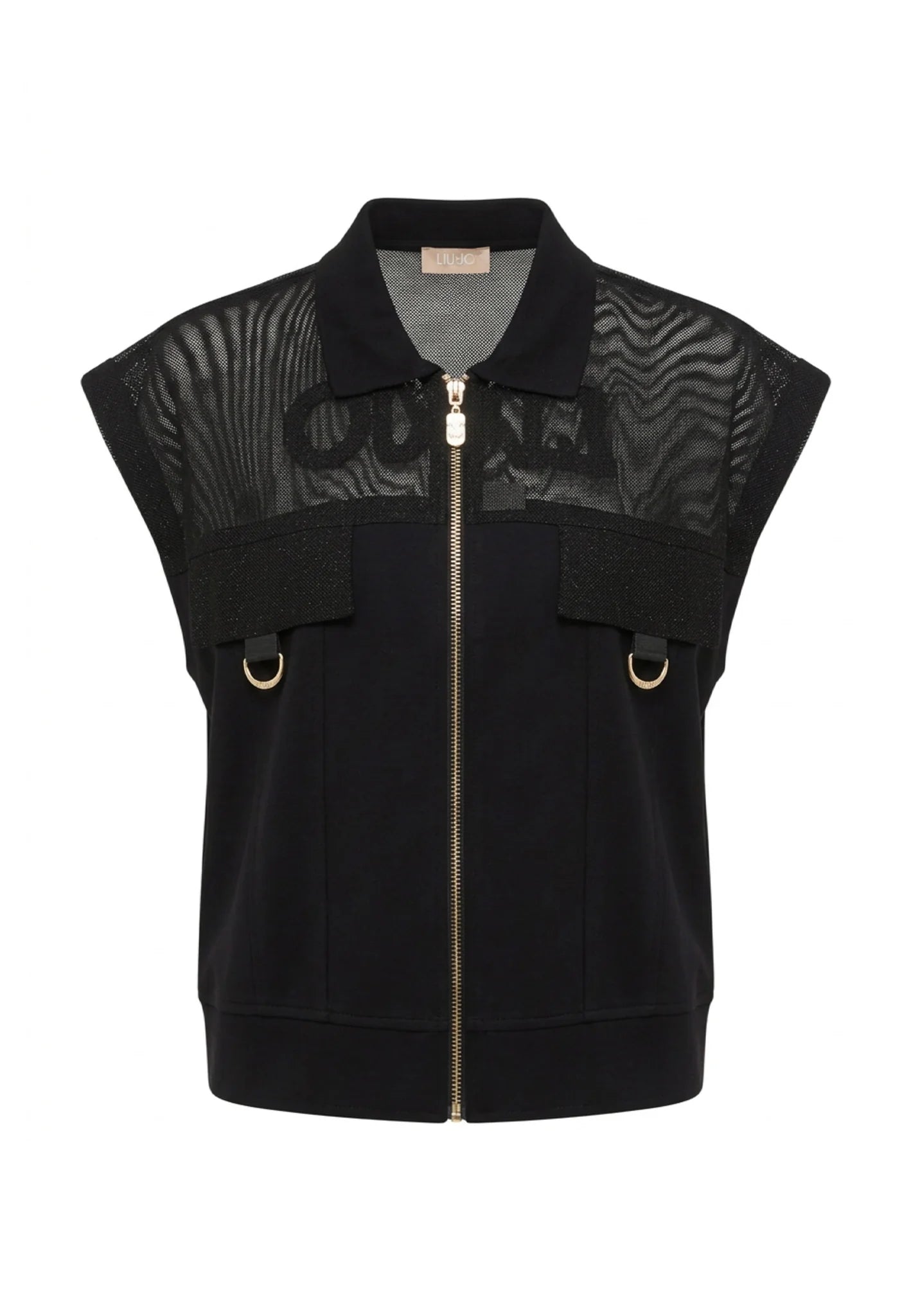 LIU JO Felpa smanicata gilet con inserti in mesh effetto rete