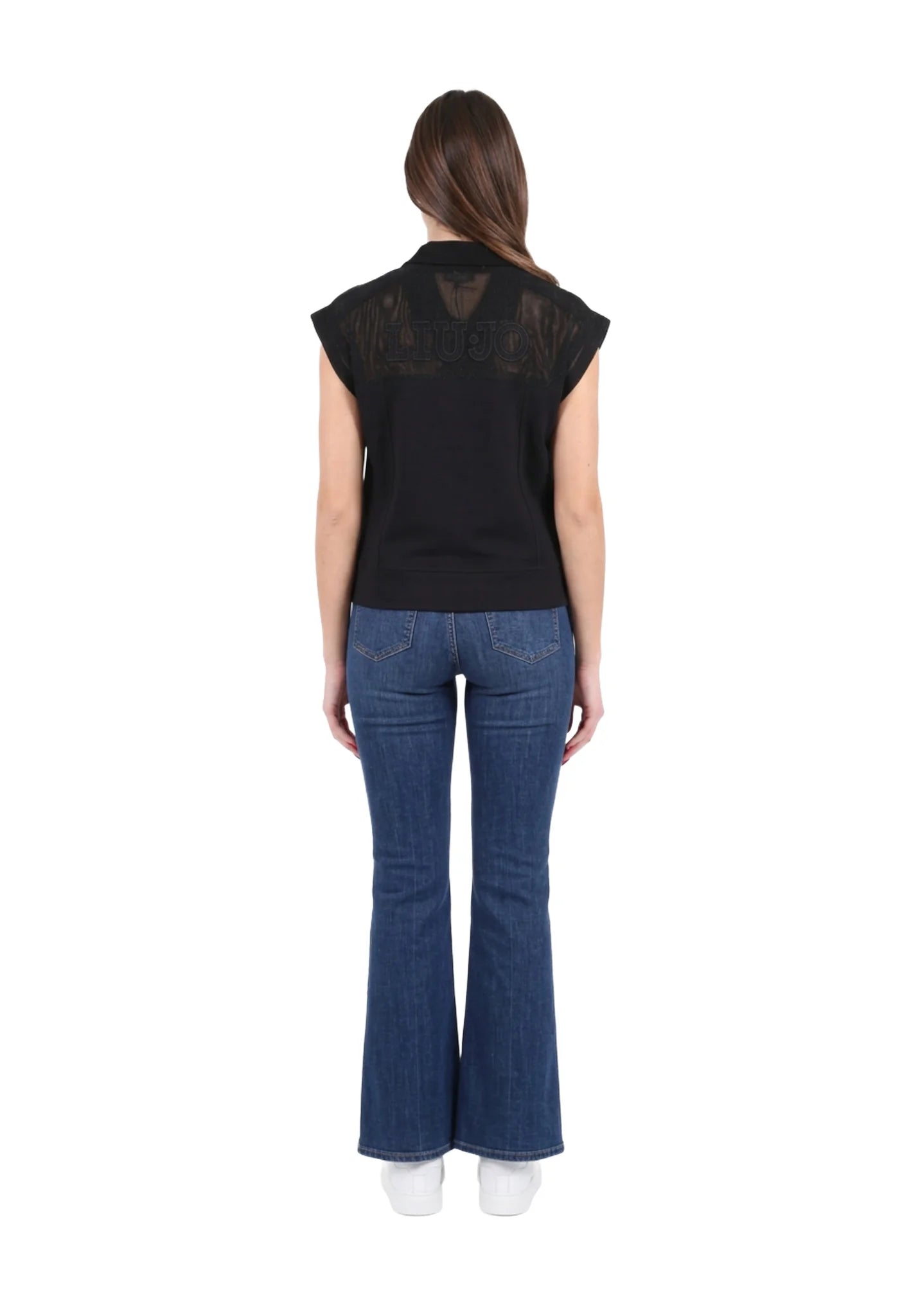 LIU JO Felpa smanicata gilet con inserti in mesh effetto rete