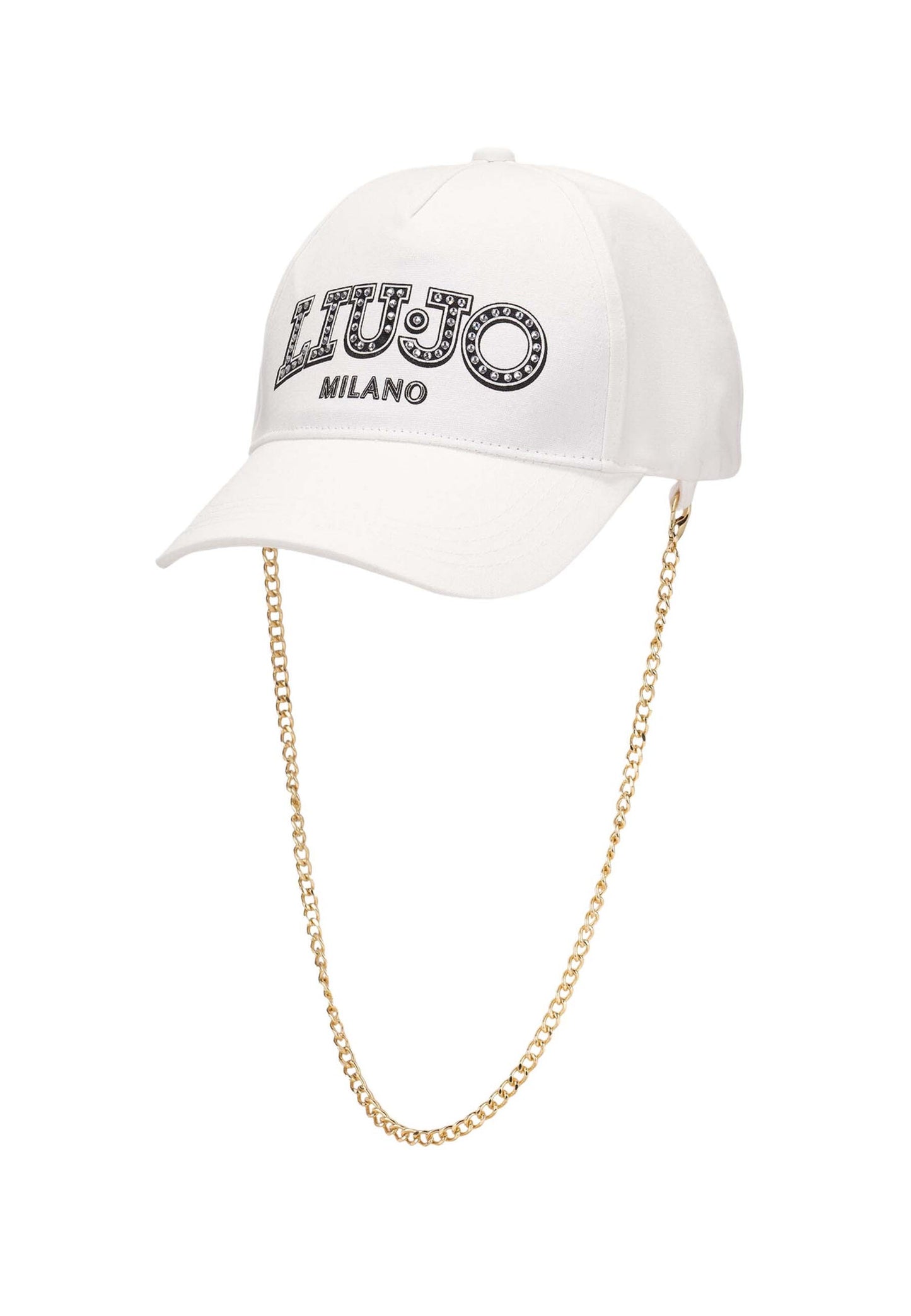 LIU JO Cappello con visiera in cotone bianco logo frontale e catenina