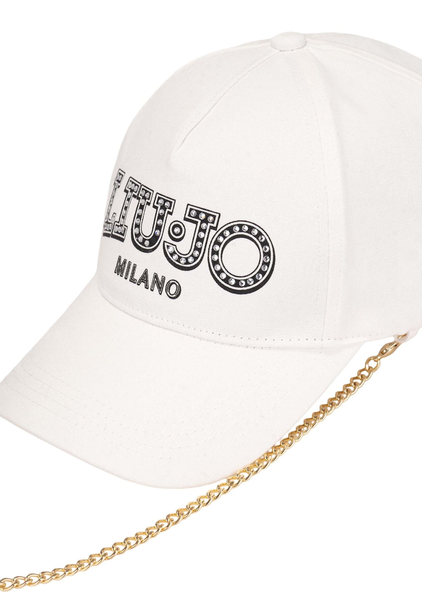 LIU JO Cappello con visiera in cotone bianco logo frontale e catenina