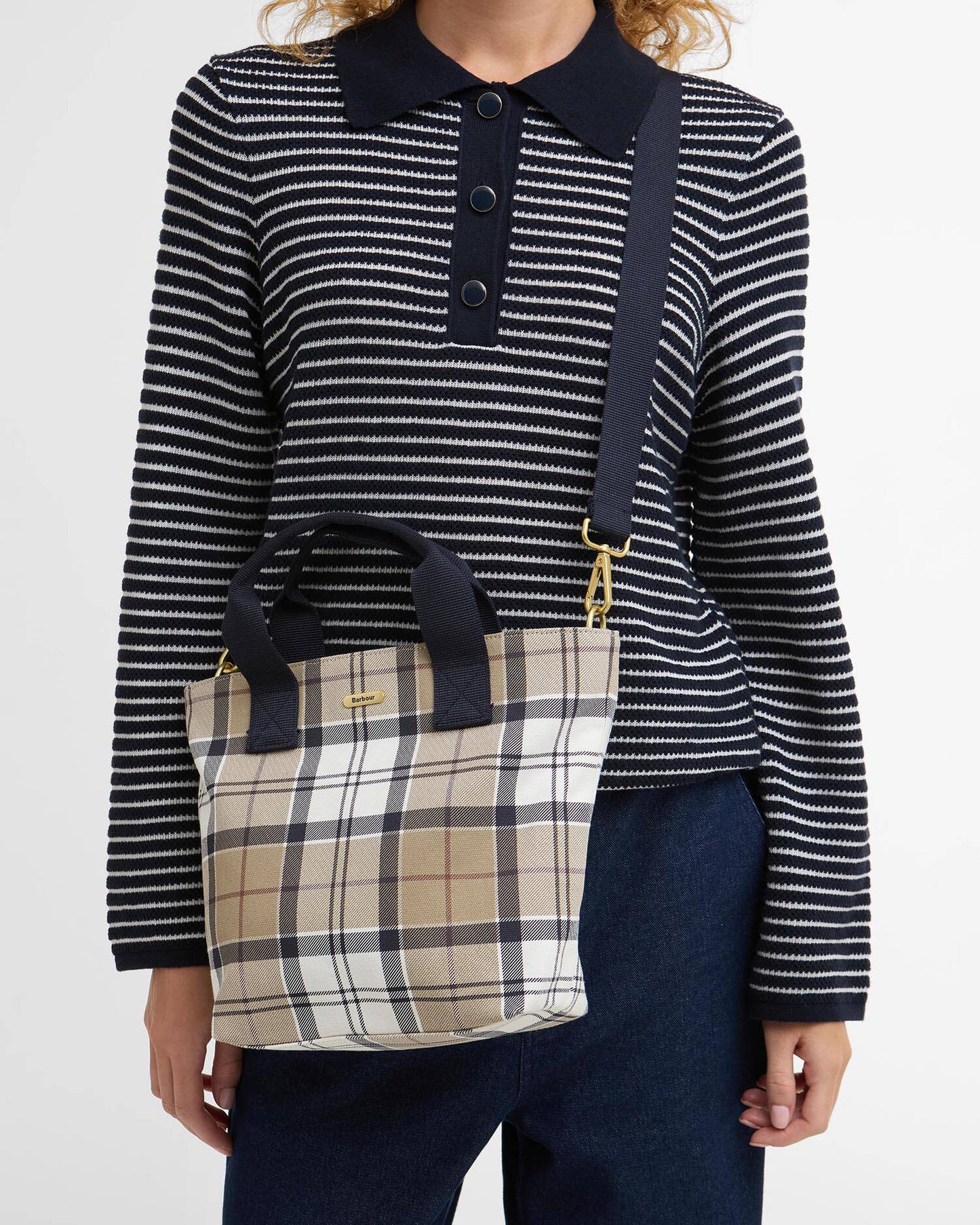 BARBOUR Borsa mini tote MAISY in tartan blu