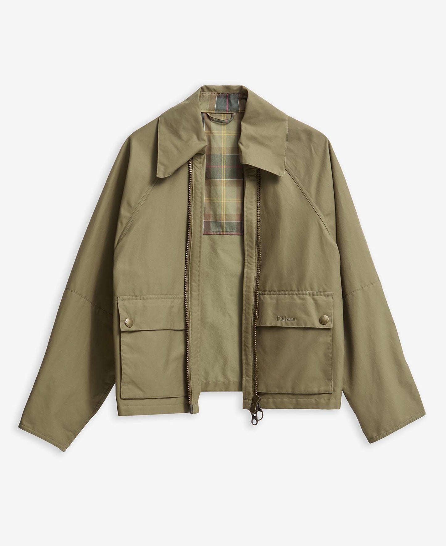 BARBOUR Giubbotto a trapezio donna TILDA in cotone sfoderato e inserti tartan