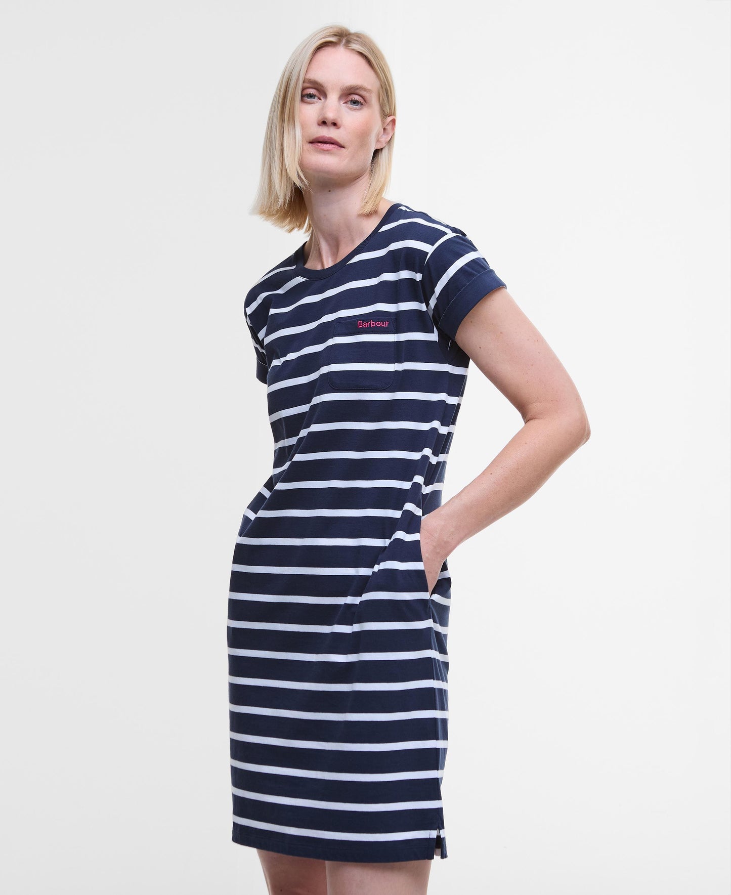 BARBOUR Vestito donna in jersey di cotone blu a righe bianche OTTERBURN