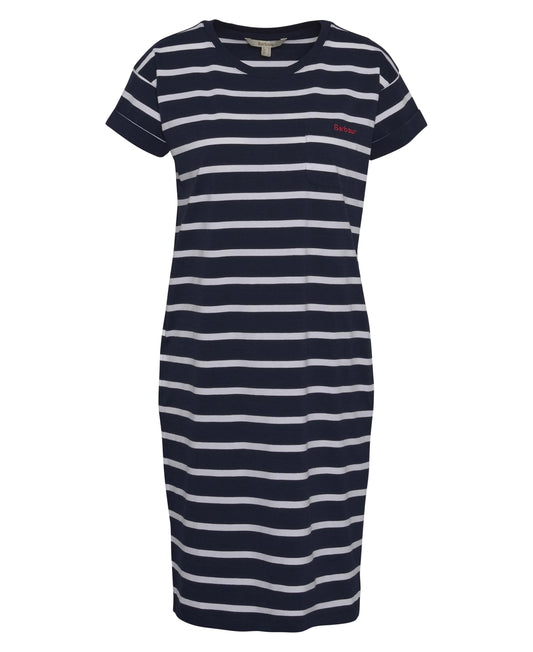BARBOUR Vestito donna in jersey di cotone blu a righe bianche OTTERBURN