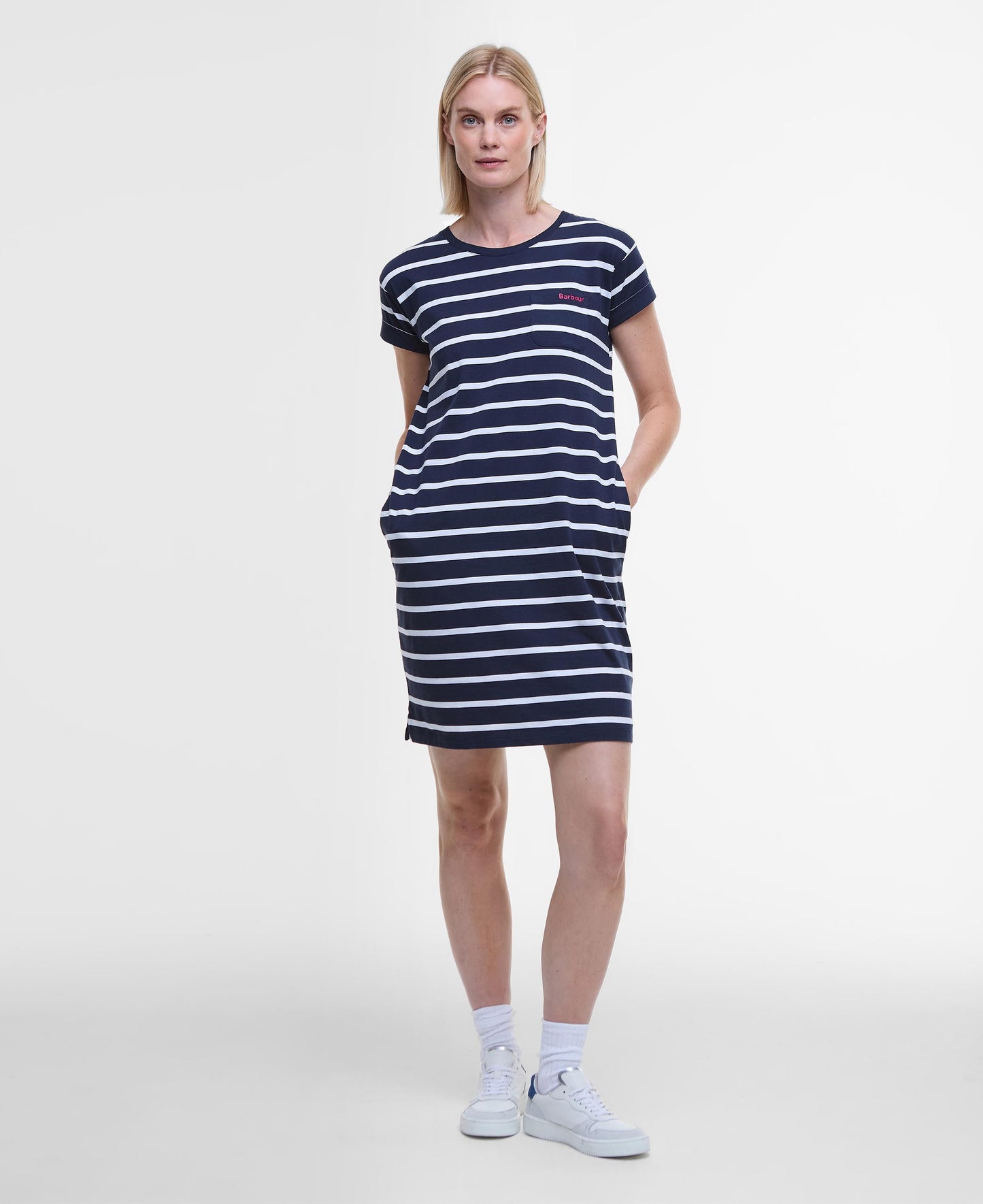 BARBOUR Vestito donna in jersey di cotone blu a righe bianche OTTERBURN