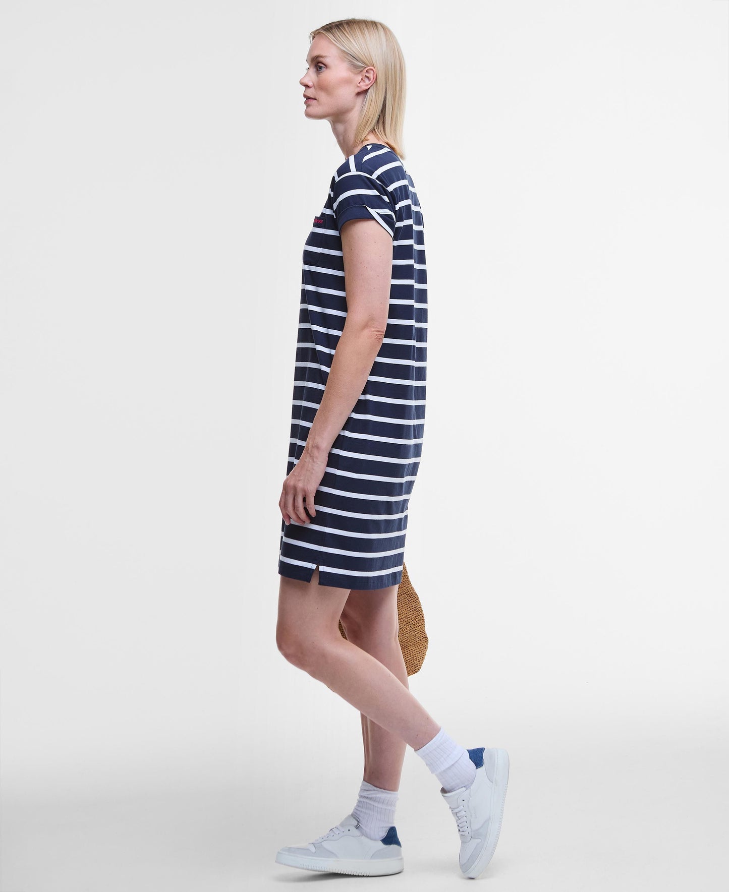 BARBOUR Vestito donna in jersey di cotone blu a righe bianche OTTERBURN