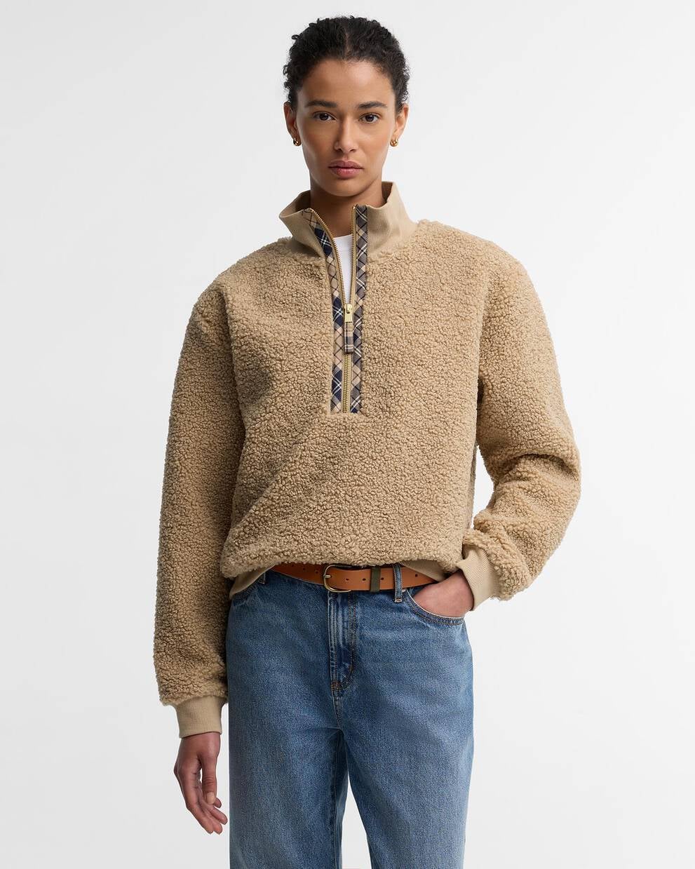 BARBOUR Felpa Giubbotto in pile FAWNE FLEECE orsetto beige mezza zip