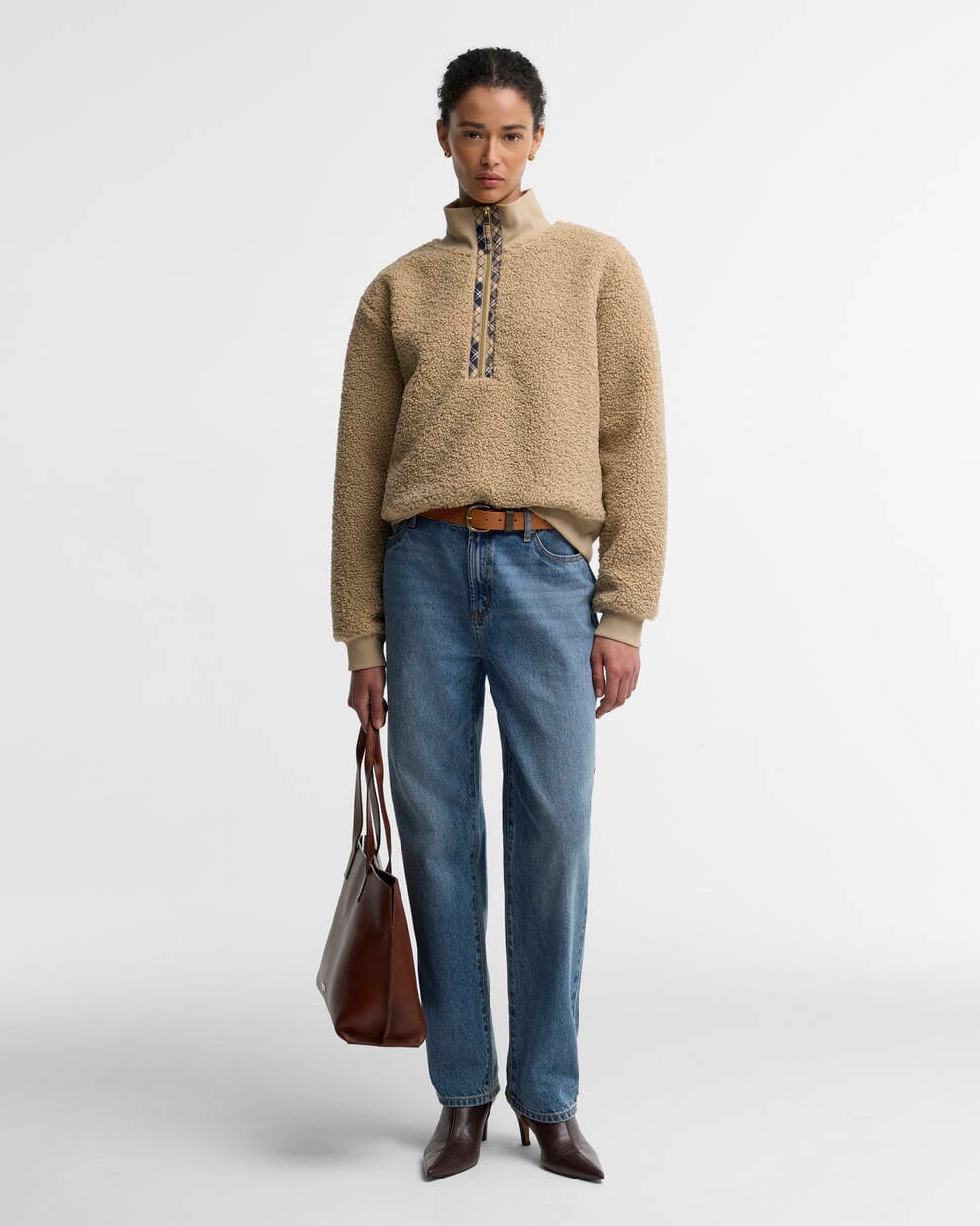 BARBOUR Felpa Giubbotto in pile FAWNE FLEECE orsetto beige mezza zip