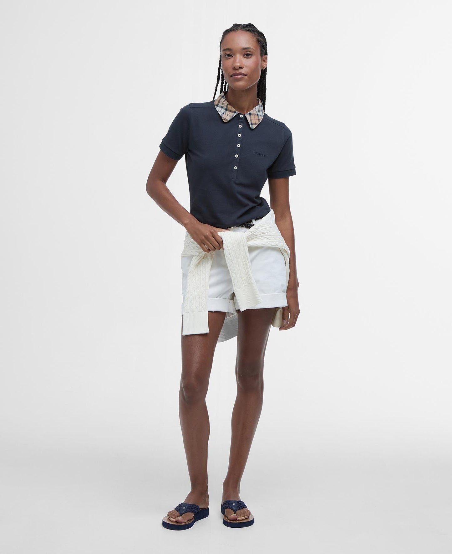BARBOUR Polo maniche corte donna con colletto in contrasti tartan MALVERN