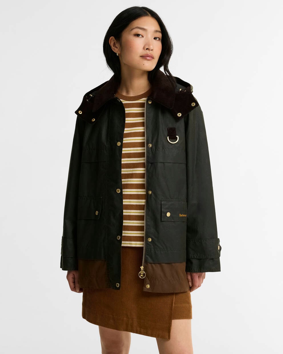 BARBOUR Giubbotto cerato con balza in contrasto WRENWOOD WAX JACKET