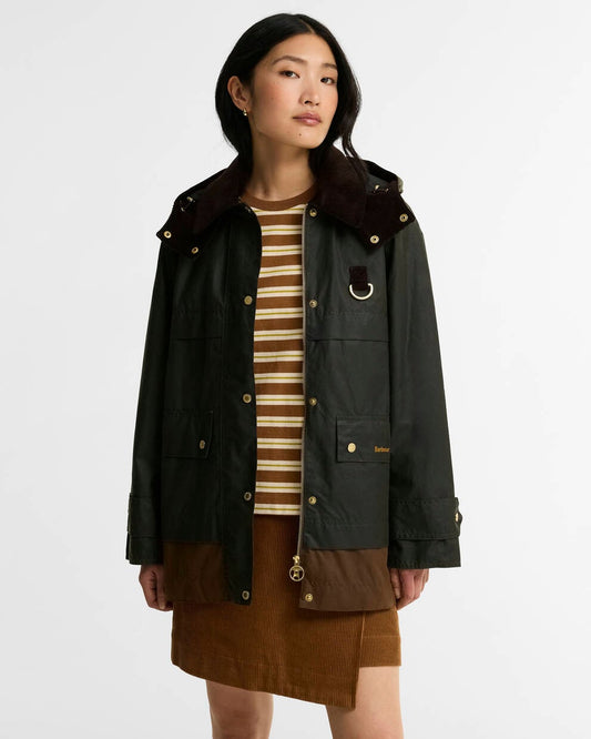 BARBOUR Giubbotto cerato con balza in contrasto WRENWOOD WAX JACKET