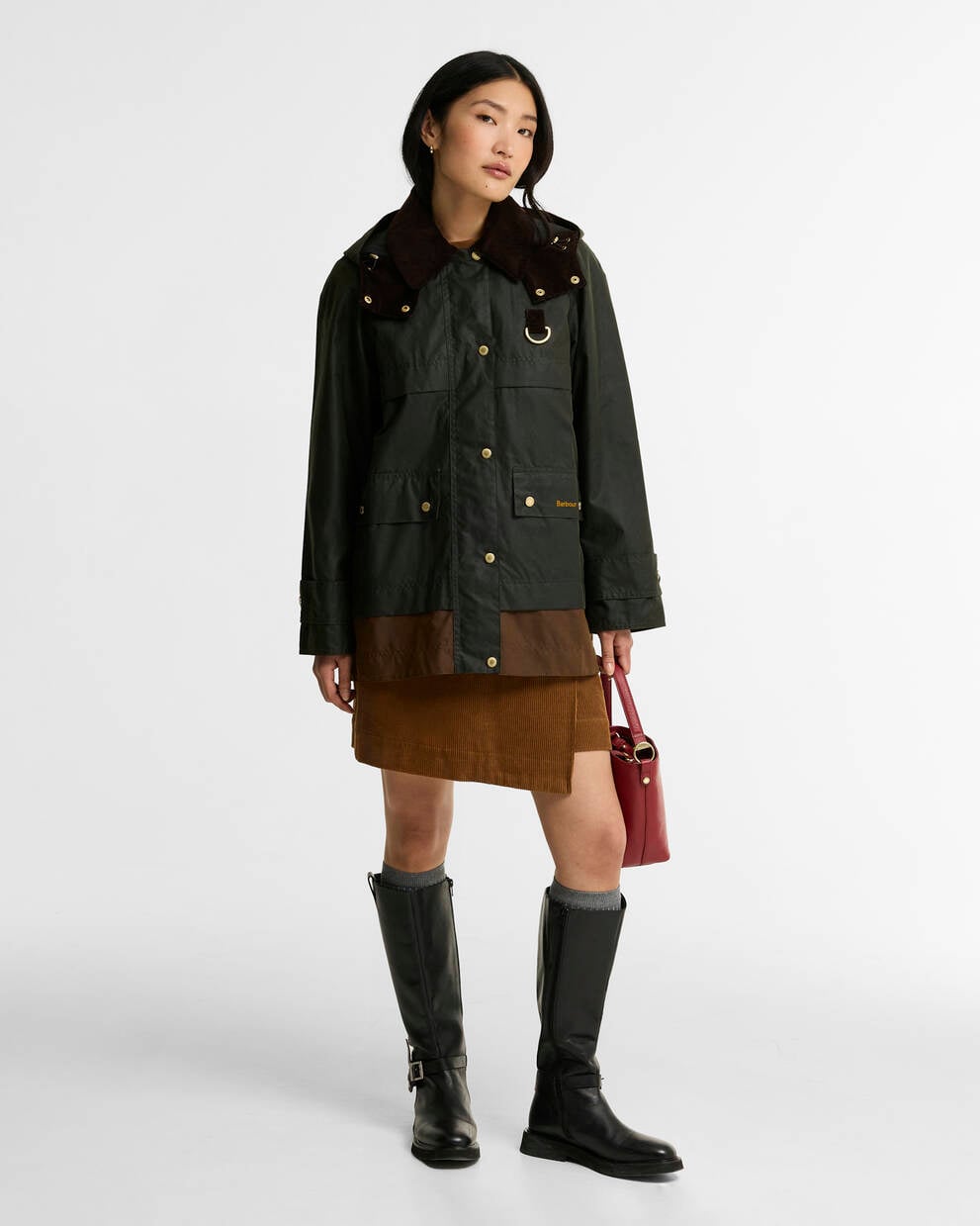 BARBOUR Giubbotto cerato con balza in contrasto WRENWOOD WAX JACKET