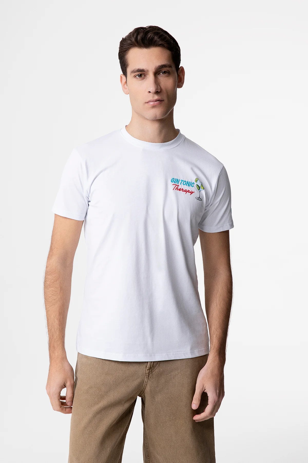 SUPERCULTURE T-shirt girocollo con ricamo GIN TONIC THERAPY