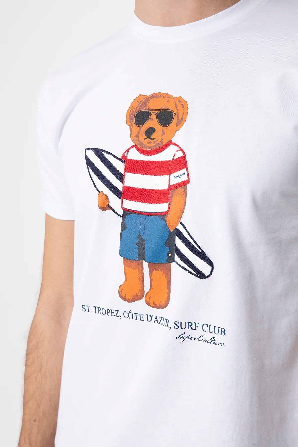 SUPERCULTURE T-Shirt girocollo con stampa e ricamo TEDDY SURF
