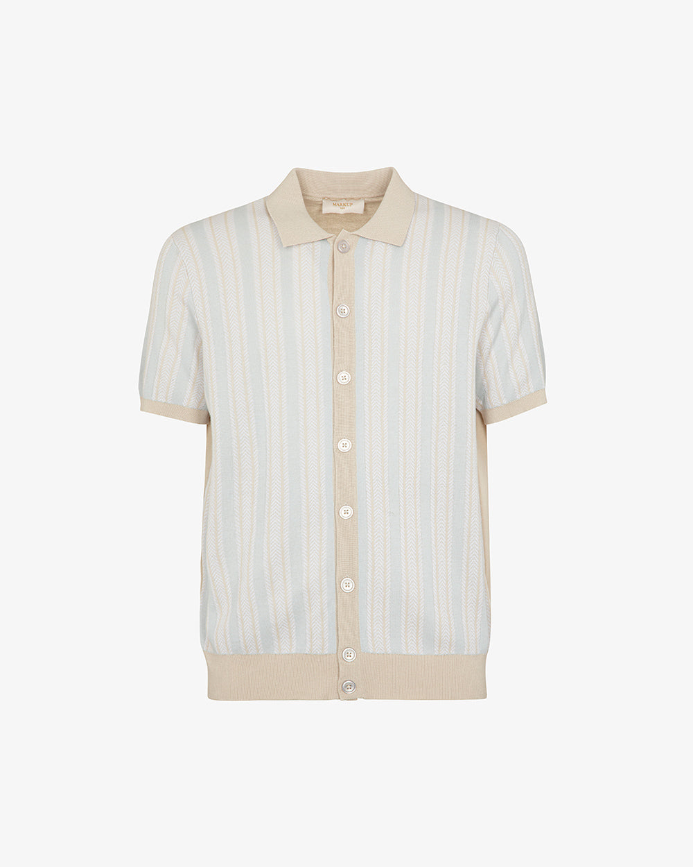 MARKUP Camicia maniche corte strutturata in filo di cotone beige e celeste