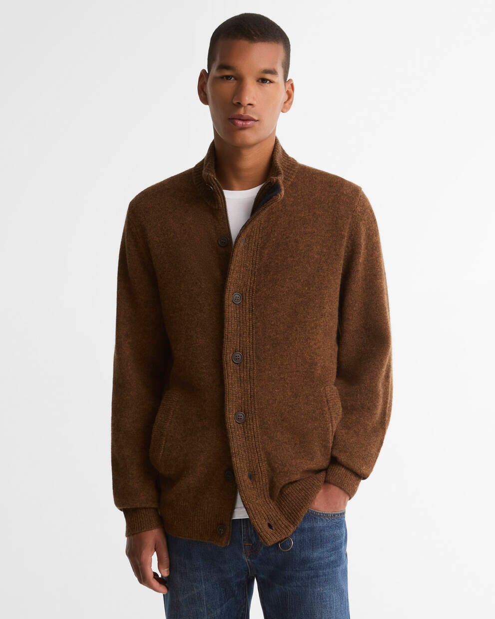 BARBOUR Cardigan uomo in lana con zip e toppe