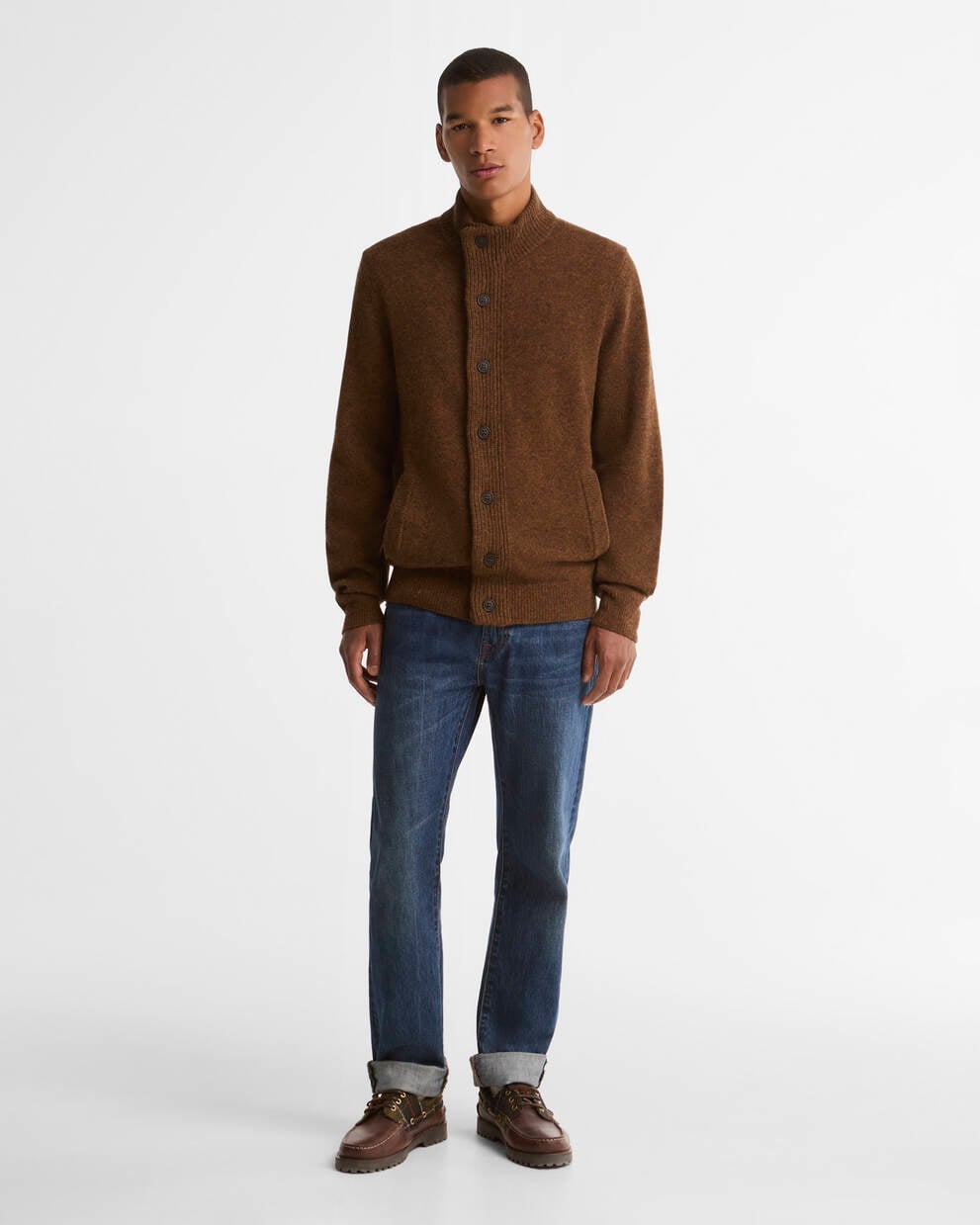 BARBOUR Cardigan uomo in lana con zip e toppe