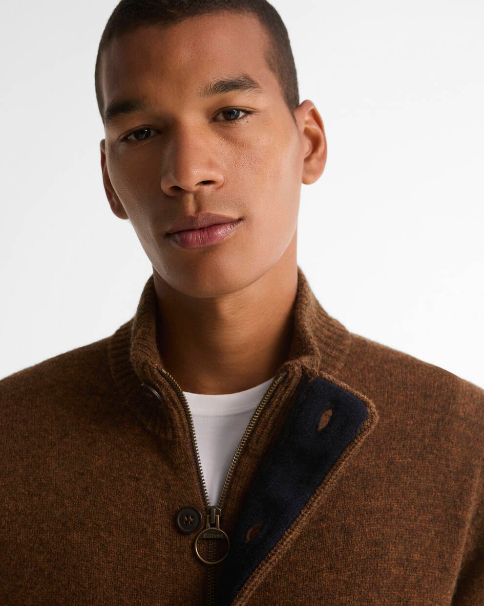 BARBOUR Cardigan uomo in lana con zip e toppe