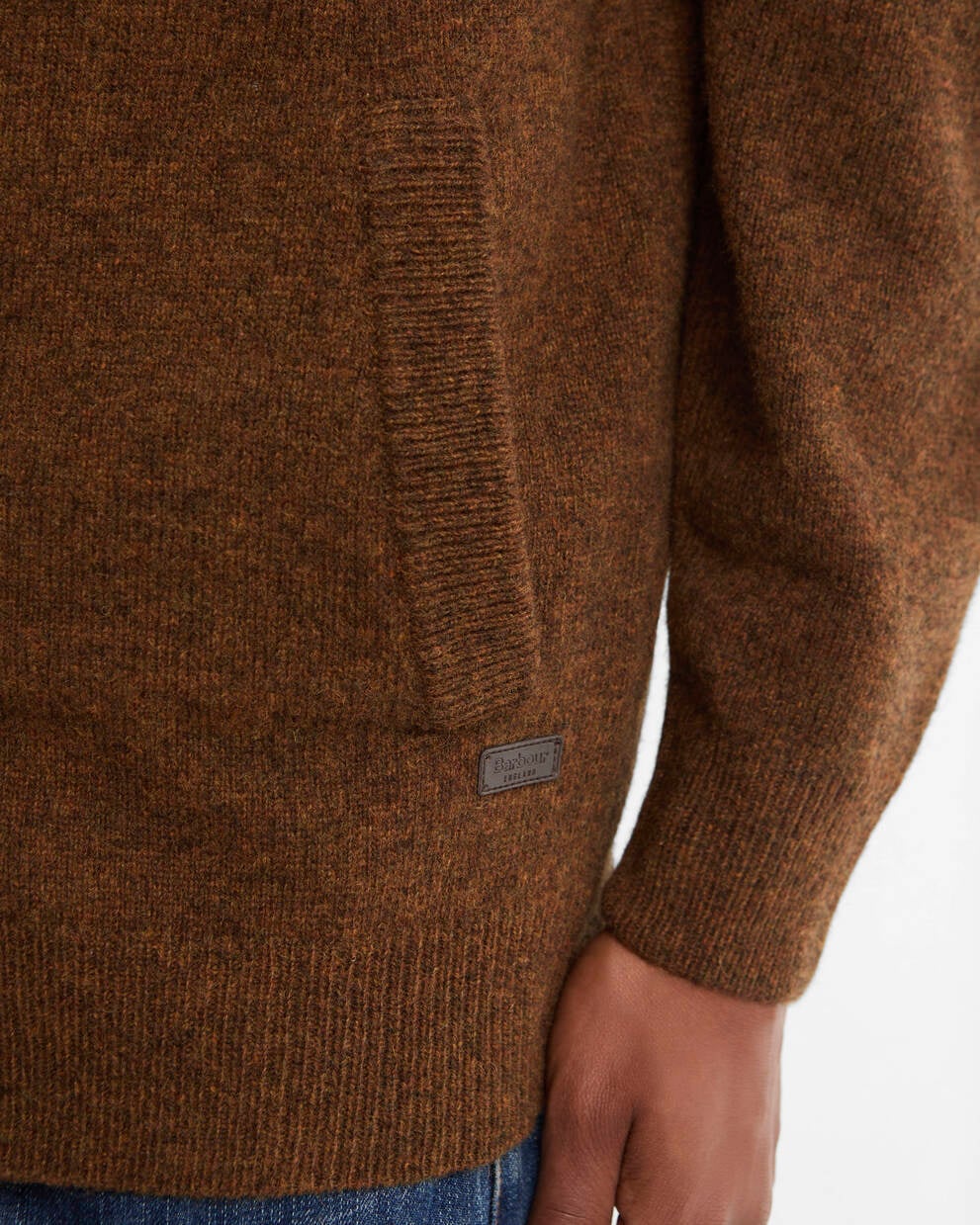 BARBOUR Cardigan uomo in lana con zip e toppe