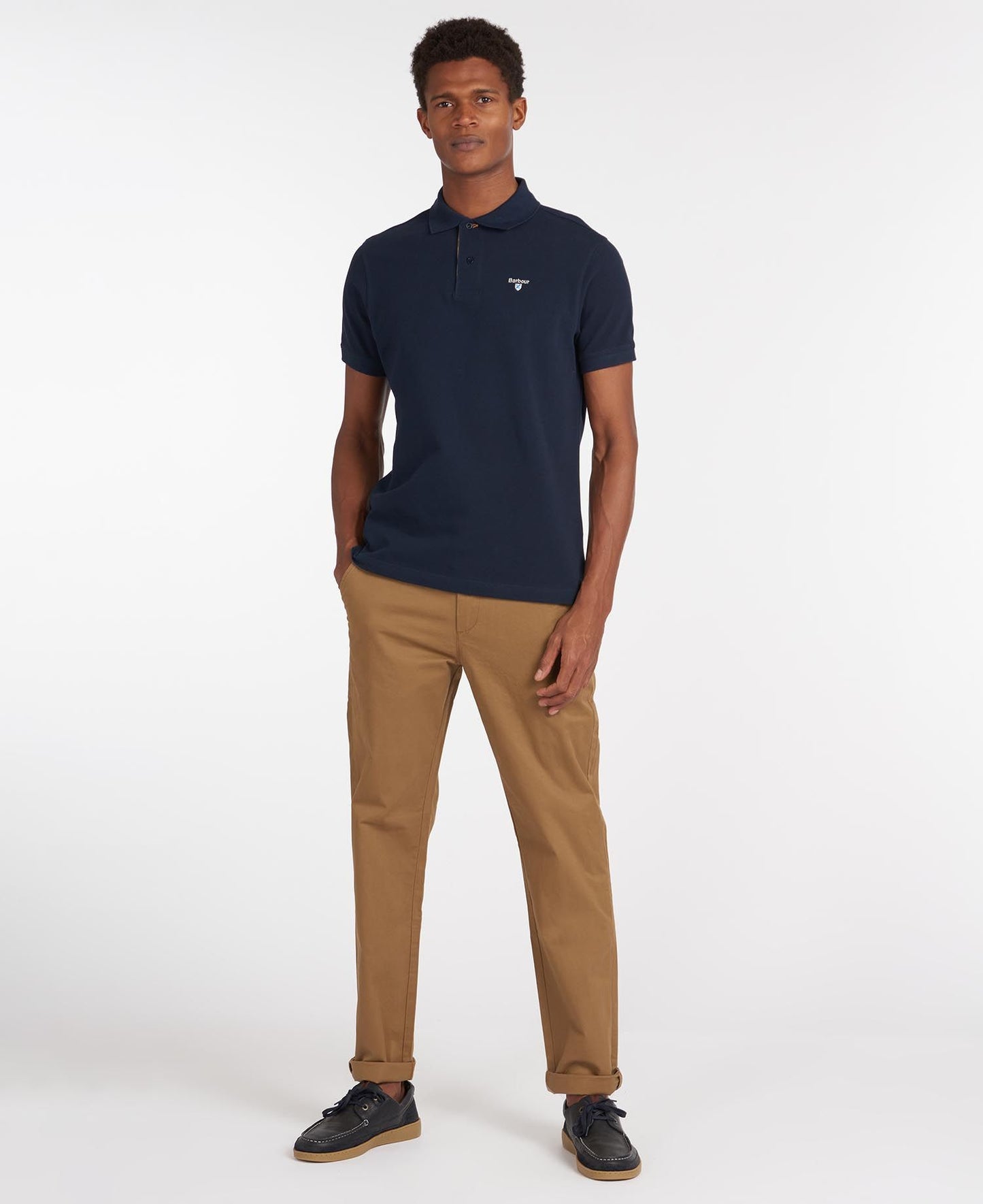 BARBOUR Polo uomo maniche corte in piquè con inserti tartan sotto ai bottoni e collo