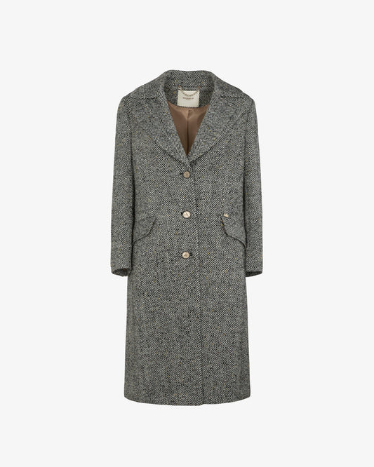 MARKUP Cappotto donna rescato panna nero con dettagli senape