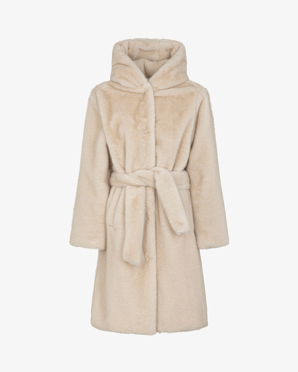 MARKUP Cappotto in ecopelliccia con cappuccio e cinta