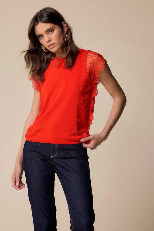 KOCCA Maglia blusa con dettagli in pizzo laterali