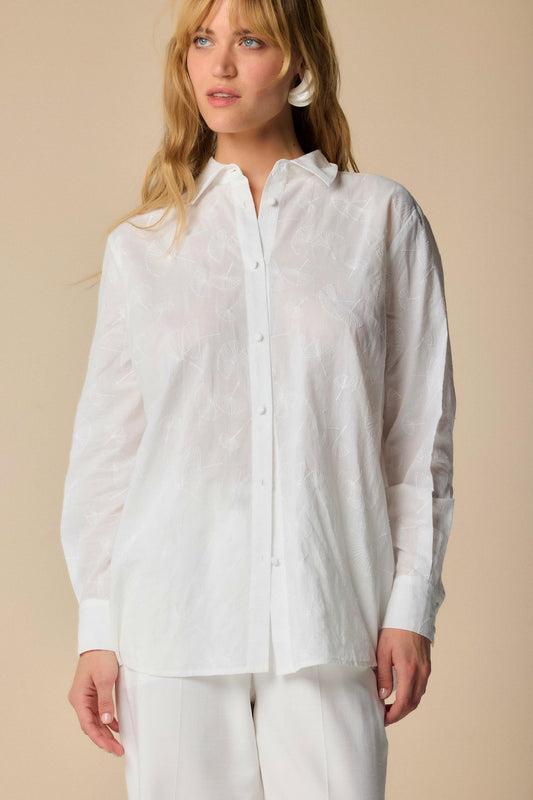 KOCCA Camicia in mussola di cotone ricamata tono su tono