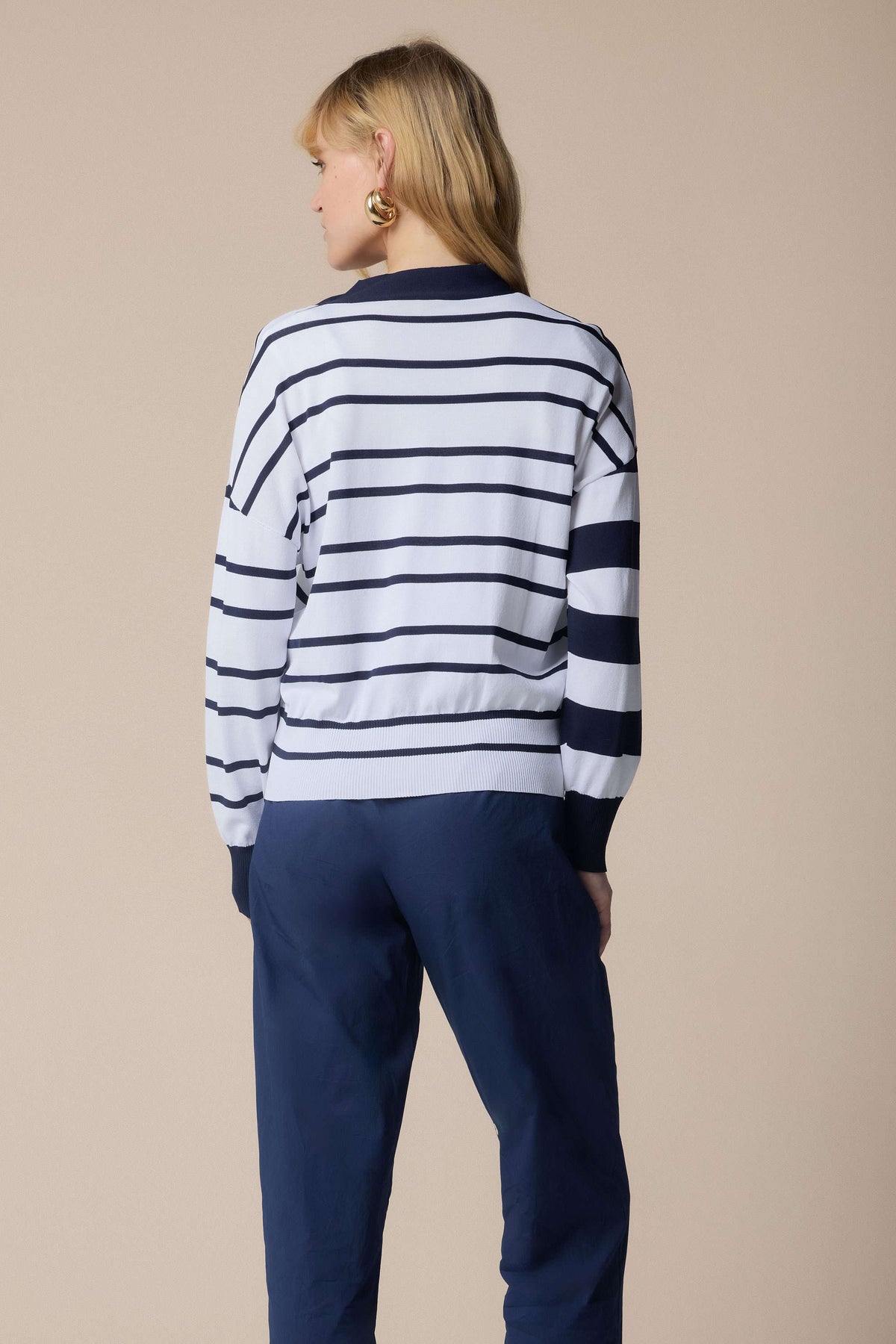 KOCCA Cardigan in filo bicolore a righe blu e bianco