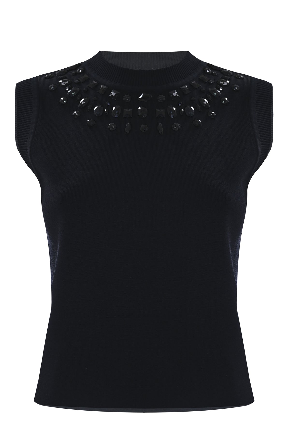 KOCCA Top in maglia giromanica con pietre tono su tono sullo scollo